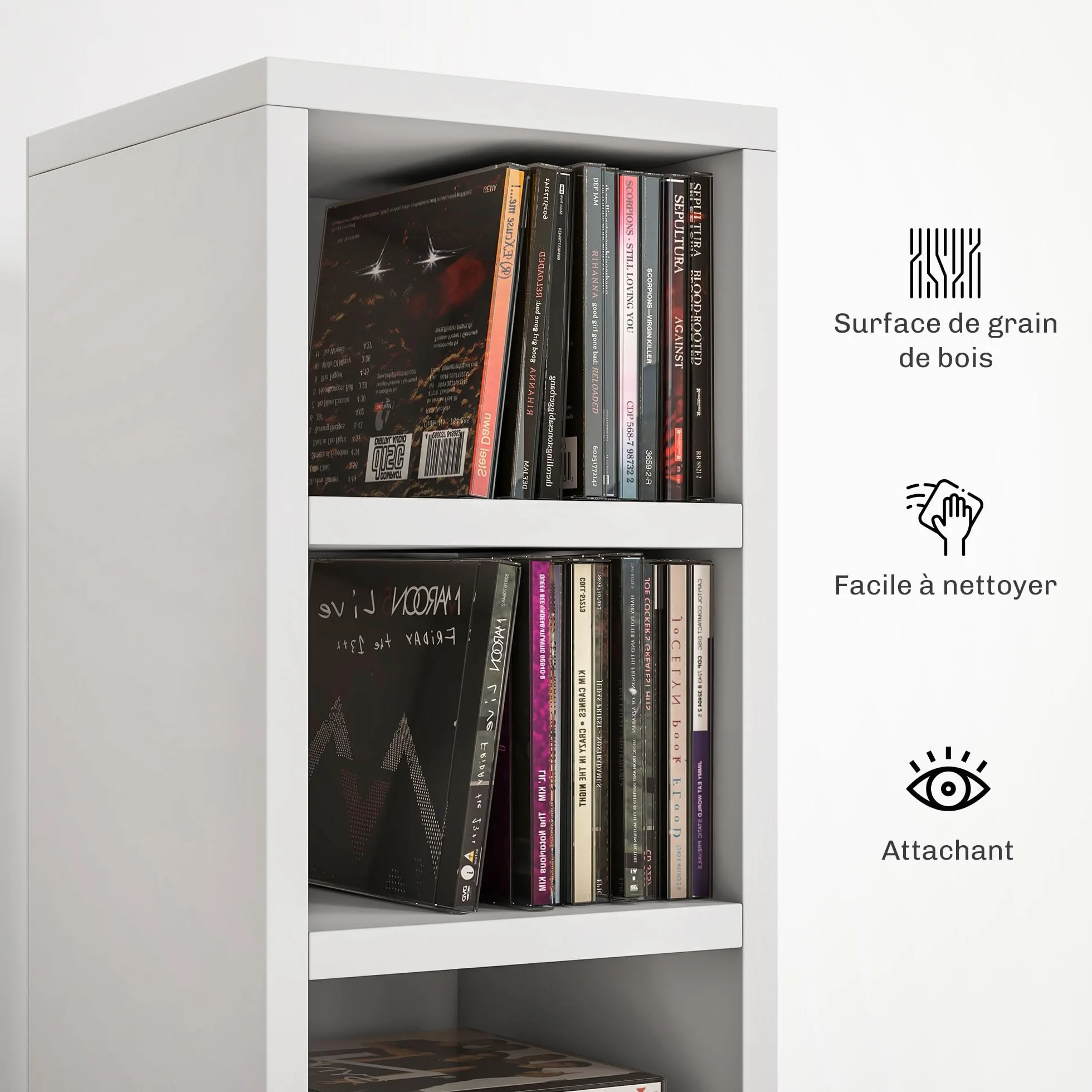 HOMCOM Contenitori per CD e DVD, ripiano a colonna, contenitore con 12 scomparti, capacità massima 204 CD, 21 x 20 x 175 cm, bianco