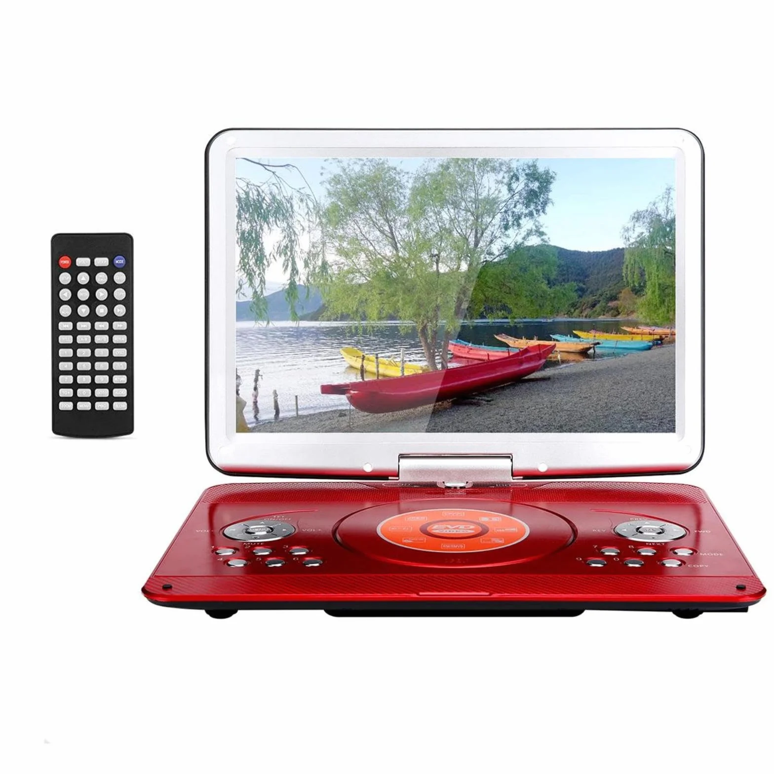 YOOHOO Lettore DVD portatile 16,9" schermo LCD per bambini con adattatore auto ricaricabile SD USB AV IN/OUT telecomando rosso