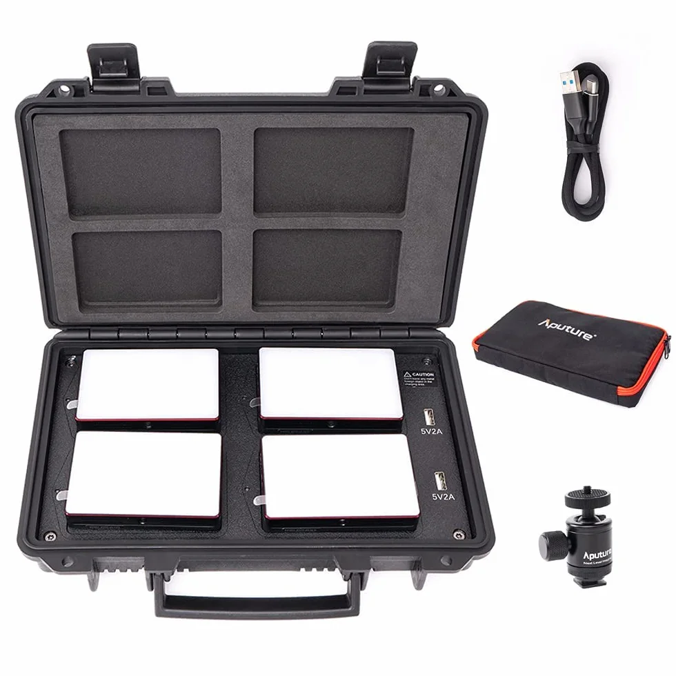 Aputure Amaran AL-MC - Kit da viaggio con 4 luci, RGBWW per fotocamera, 3200K-6500K, CRI/TLCI 96+, Modalità HSI, Supporto per Attrazione Magnetica e App e Ricarica Wireless con USB-C