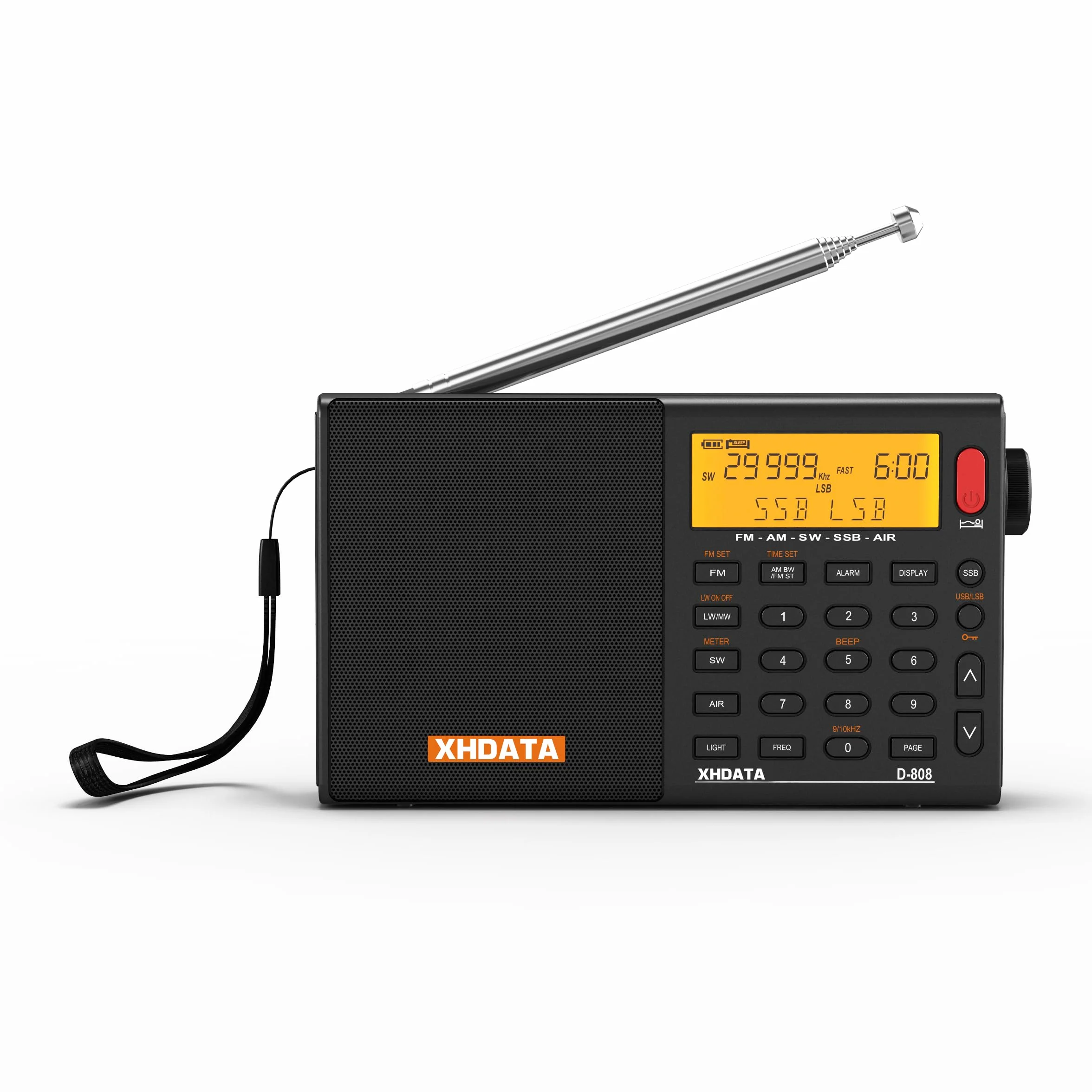 XHDATA D-808 Radio digitale portatile FM Stereo SW MW LW SSB RDS Air Band Multi Band con ATS, display LCD, nero