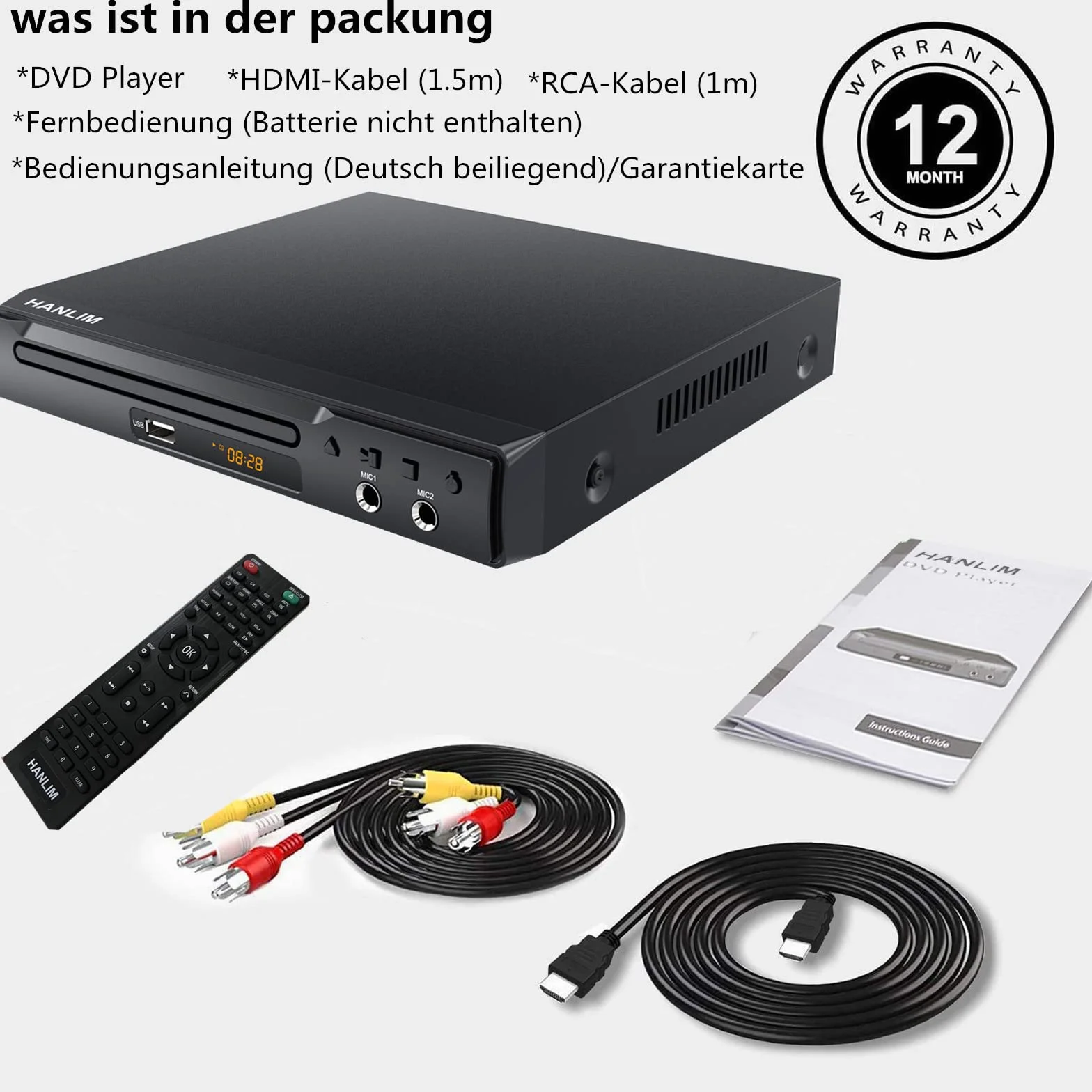 Mini lettore DVD Scart Compact CD Player Region Free HDMI per TV, USB, 2 interfacce microfono, cavo HDMI/AV, sistema TV PAL/NTSC integrato alloggiamento in metallo