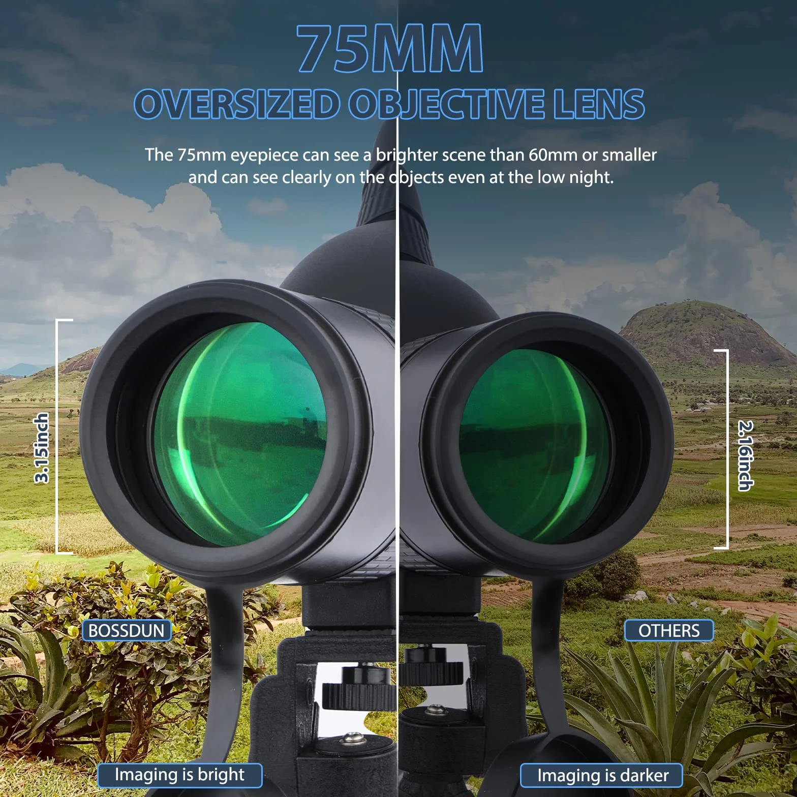 Cannocchiale con Treppiede, Borsa per il Trasporto e Adattatore per Smartphone, FMC Ottica Bak4 Prisma Telescopio Spotting Scope con Smartphone Adapter per Tiro a Segno Birdwatching Caccia (black)