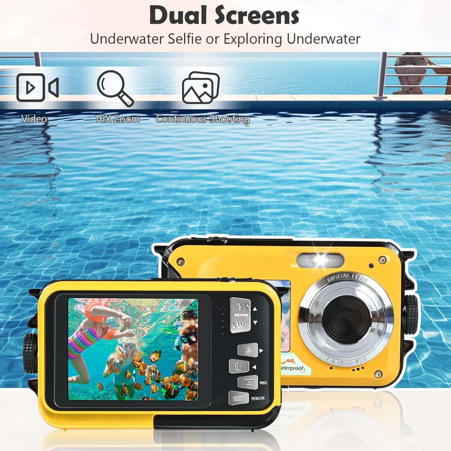 Macchina Fotografica Subcquea, Comius Sharp Fotocamera Subacquea Digitale 10FT 30MP Photo FHD Video 16X Digital Zoom con Scheda di Memoria da 32G per Selfie Subacquei, Immersione, Nuoto