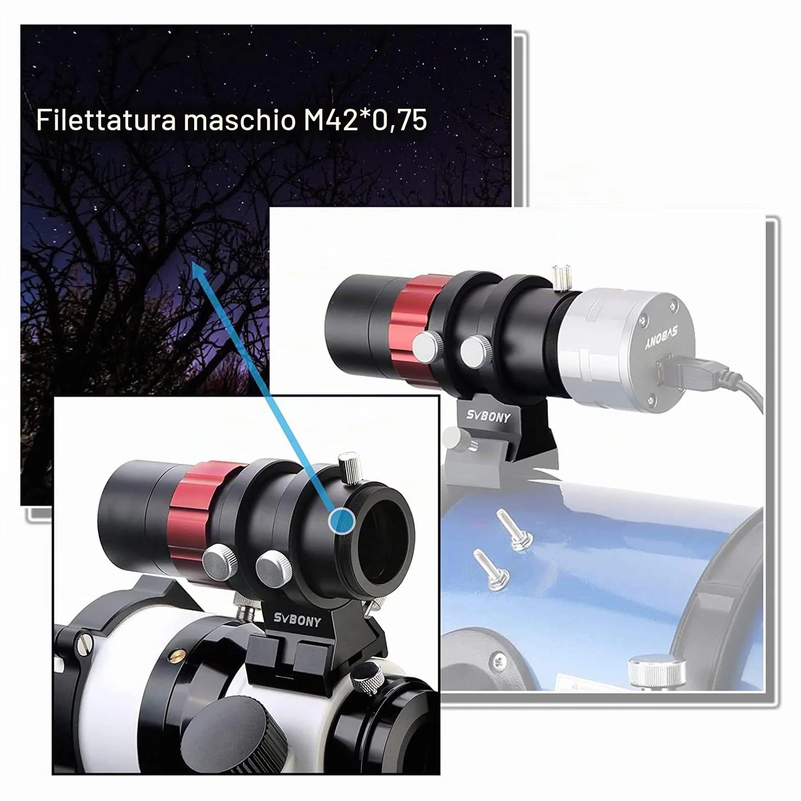 Svbony SV165 Telescopio Guida 30mm Mini Guide Scope con Focheggiatore Elicoidale F4 120 mm Multistrato Rivestimento Finder Scope Compatibile con Auto Guida Camera