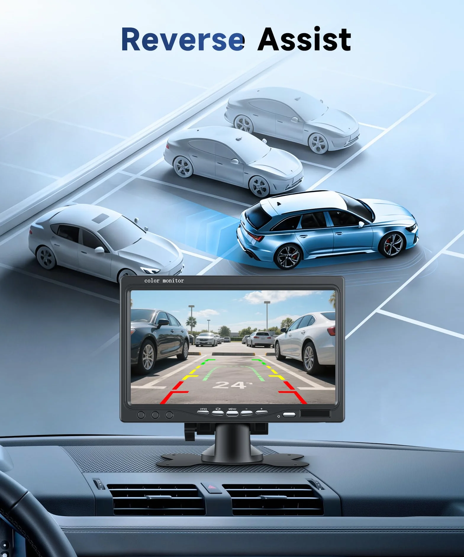 Telecamera Posteriore per Auto con 2 Telecamere, Monitor LCD da 7 Pollici Telecamera per Auto Kit,Impermeabile IP68,18IR Visione Notturna, 10M+15M Cavo Video per Auto/Bus/Camion/Camper/Furgone 12V-24V