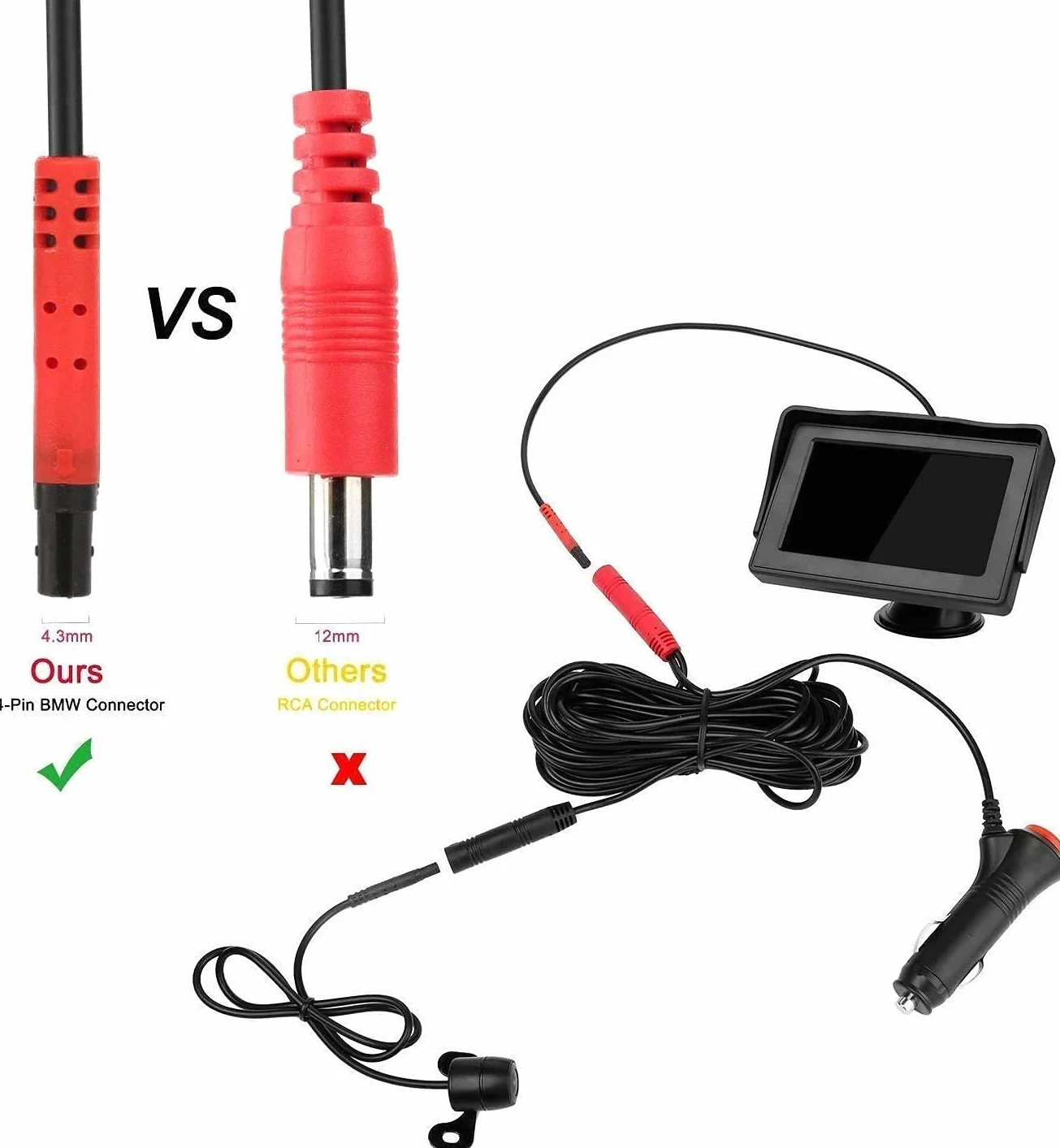 Telecamera Posteriore per Auto Telecamera di Retromarcia con Monitor LCD da 4,3",12 V-24 V Assistenza al Parcheggio, Visione Notturna, Impermeabile, Adatto per Autobus/Camion/Camper/Furgone