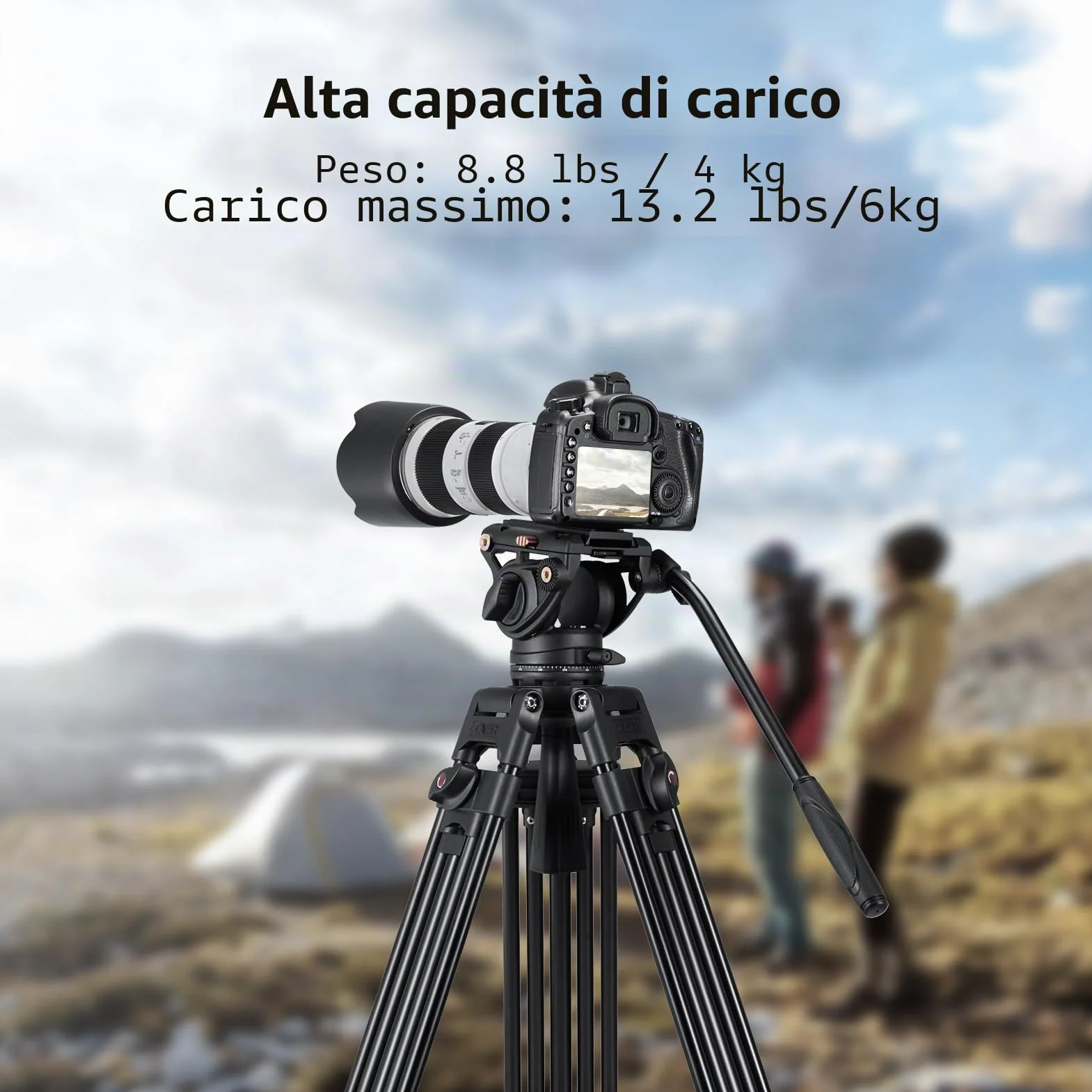 Cayer Video Tripod System, BV30L 72 pollici - Treppiede in tubo doppio di alluminio per impieghi gravosi professionale, testina fluido K3, caricamento massimo 13,2 lb, camcorder DSLR