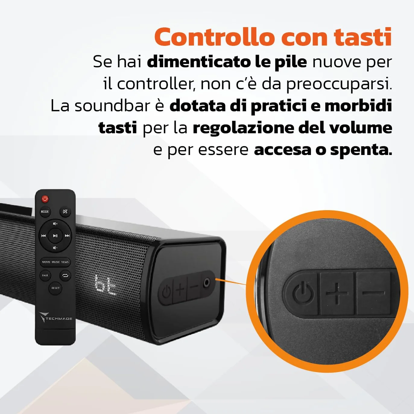 TECHMADE Soundbar TV 2.0 Bluetooth 120W HDMI ARC USB AUX Ottico Audio Potente Bassi Profondi Compatta