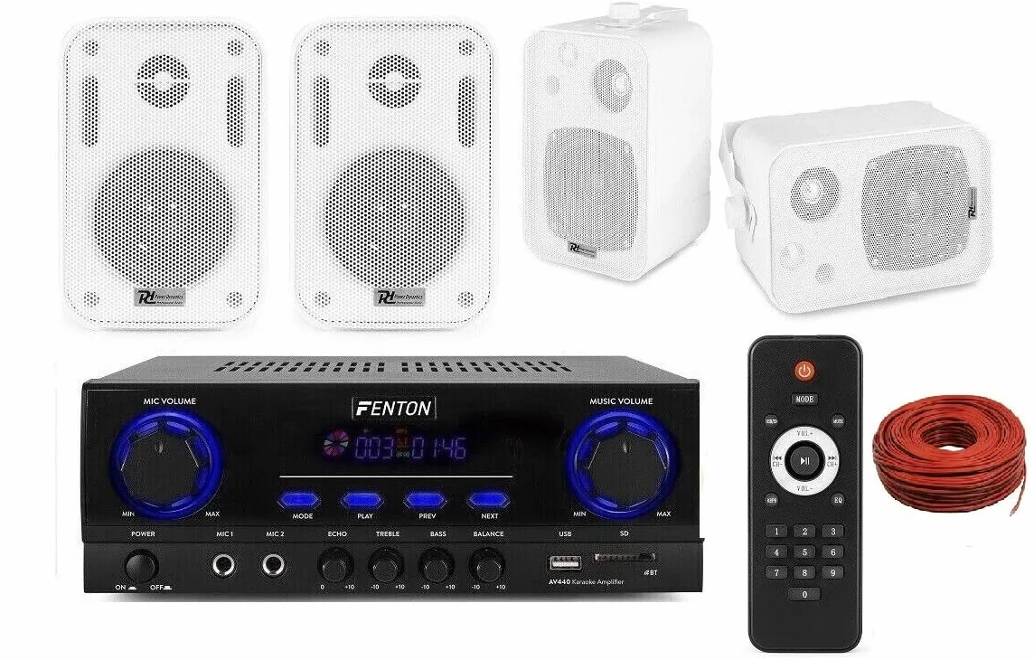 Kit Audio Diffusione Bluetooth USB Telecomando 4 Casse Bianche