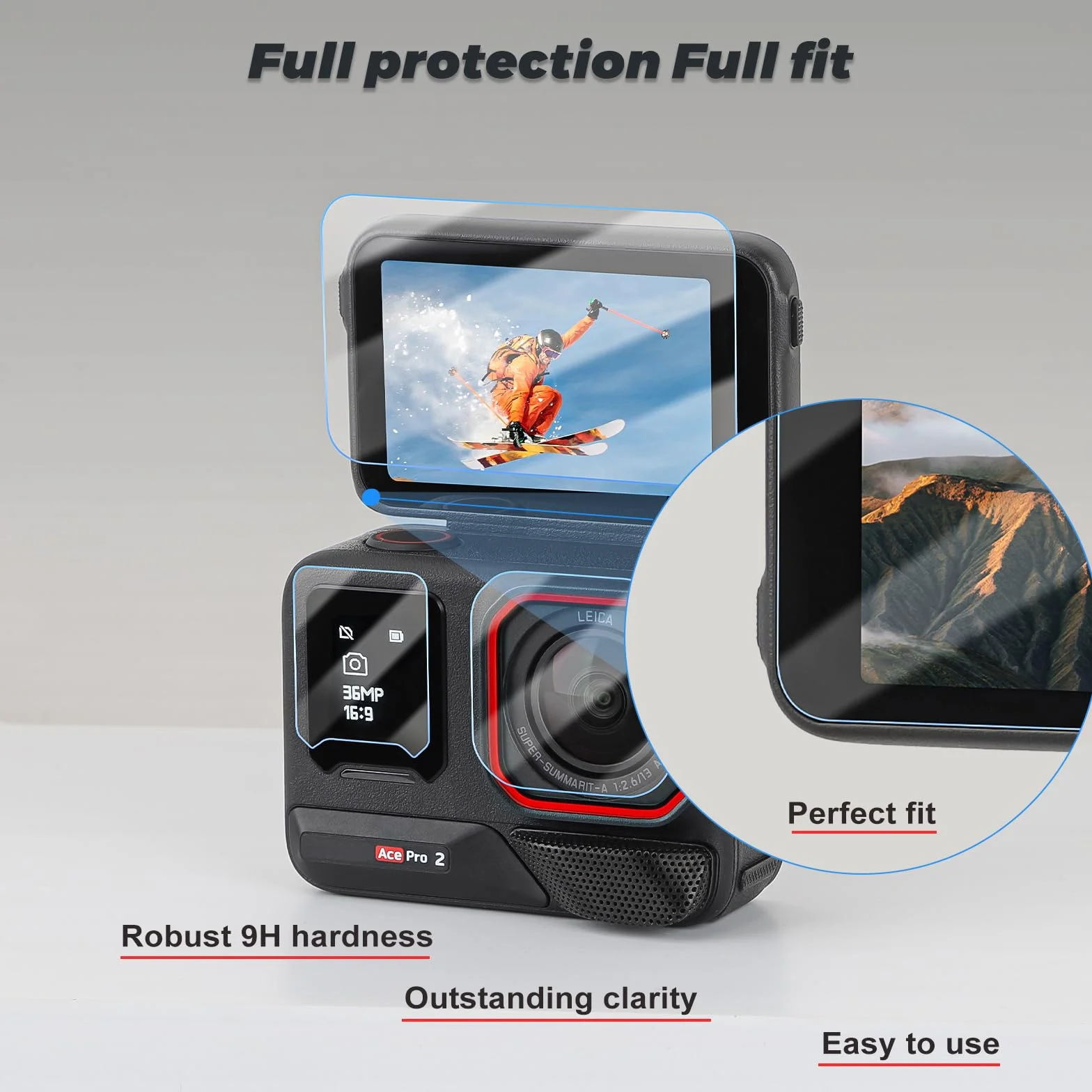 Pellicola protettiva per display Ace Pro 2-2 Pack per obiettivo e protezione schermo per Ace Pro 2 accessori, vetro temperato 9H, durezza HD, antigraffio, vetro temperato