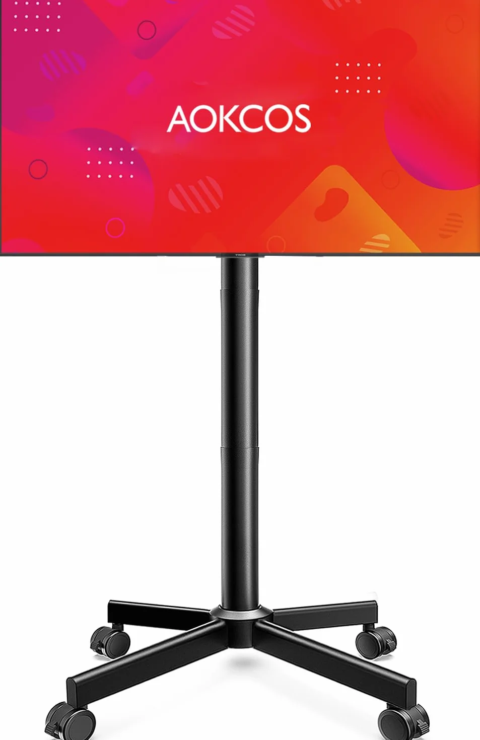 AOKCOS Carrello Porta TV 32-65 Cali, Supporto TV da Pavimento Regolabile, Inclinabile, VESA 400x400mm 40kg