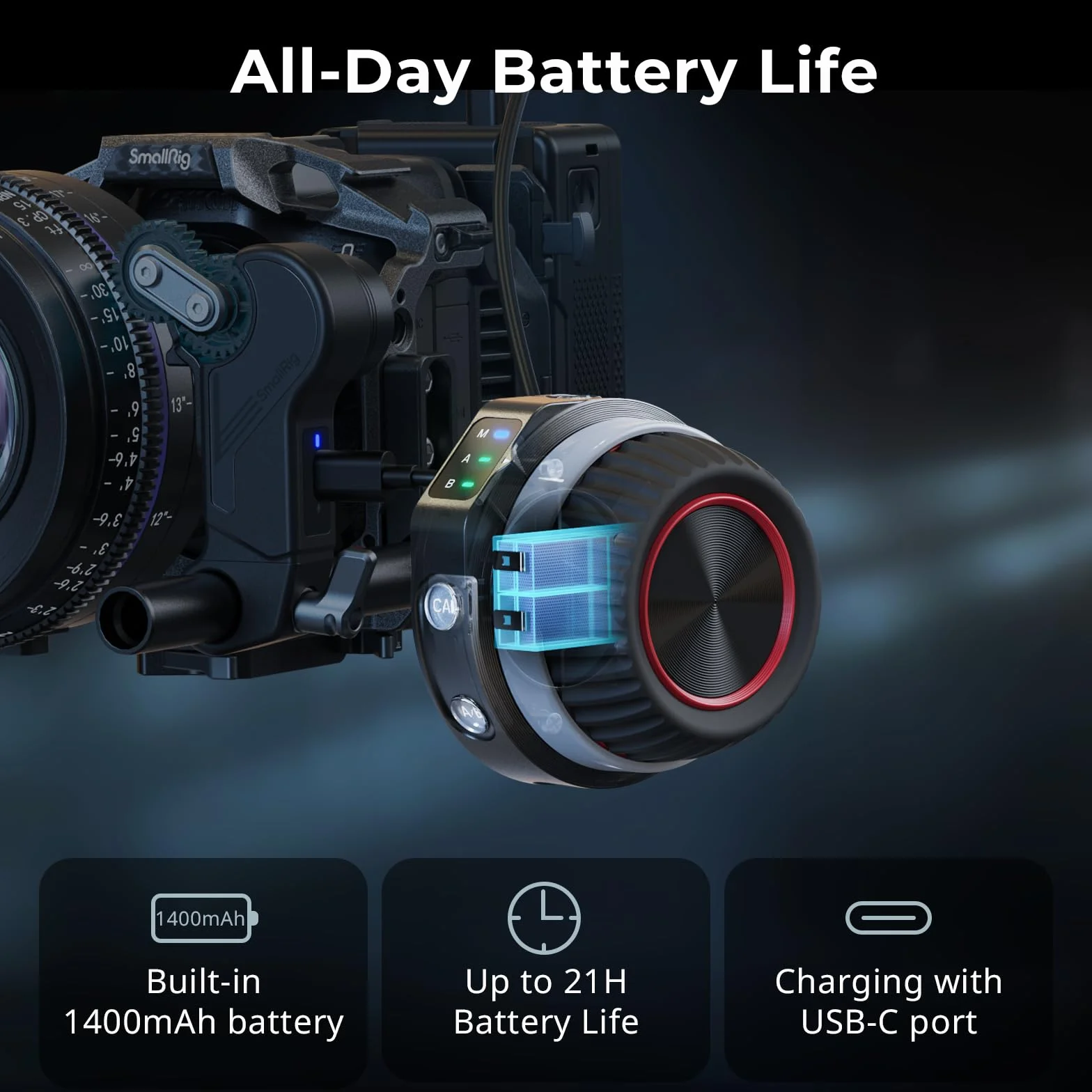SMALLRIG Wireless Handwheel Controller (Lite), Marcatura A/B Single-Touch, Durata della Batteria di 21 ore, Controllo Semplificato, Design Leggero, Comodo e Compatto, per Obiettivi DSLR e Cine - 4295