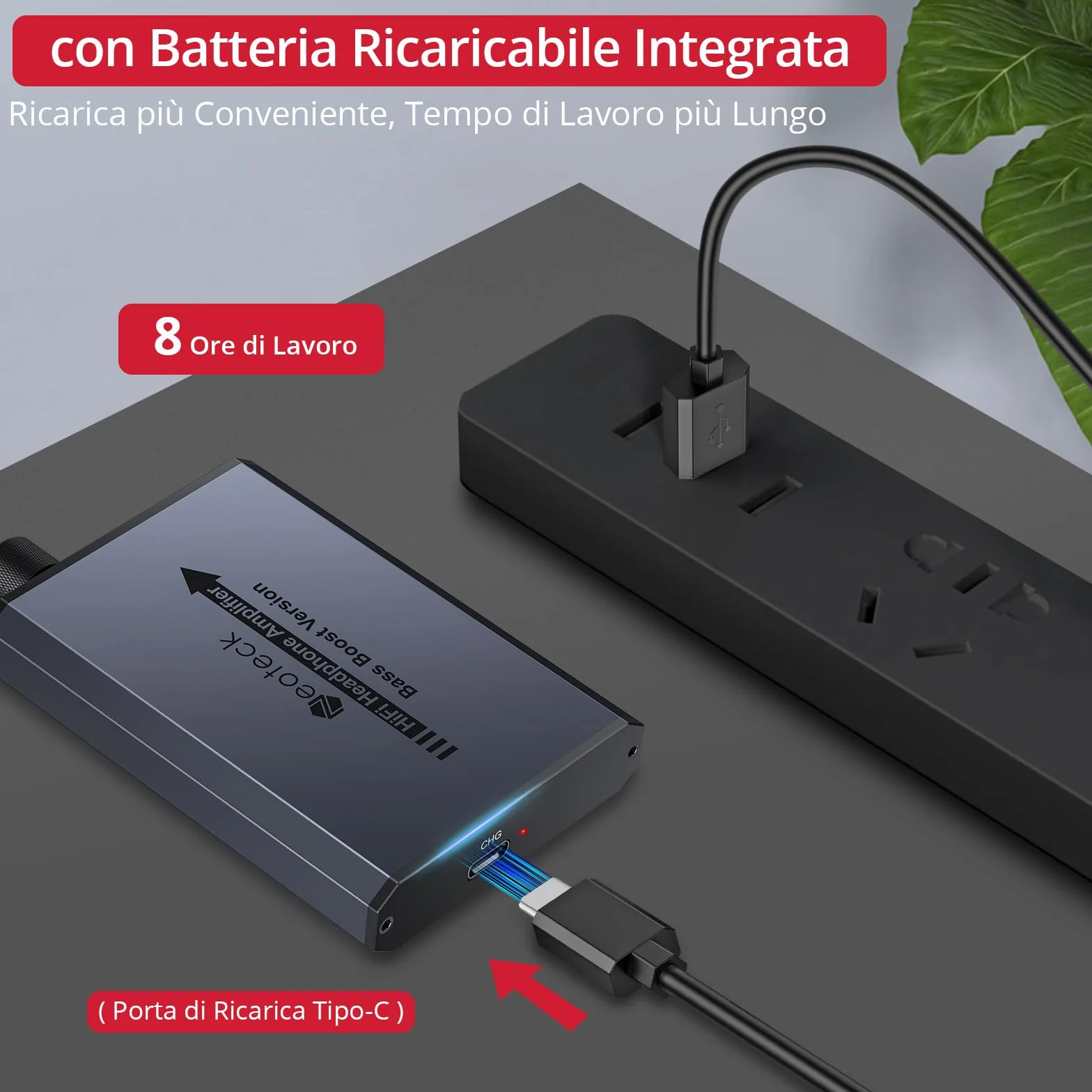 Neoteck 16-300Ω Amplificatore per Cuffie Portatile Ricaricabile con Bass Boost HiFi Amplificatore Cuffie 3.5mm con 8h Autonomia, AMP in Aluminio Opaco per PC, Cellulari, Lettori CD, MP3/MP4