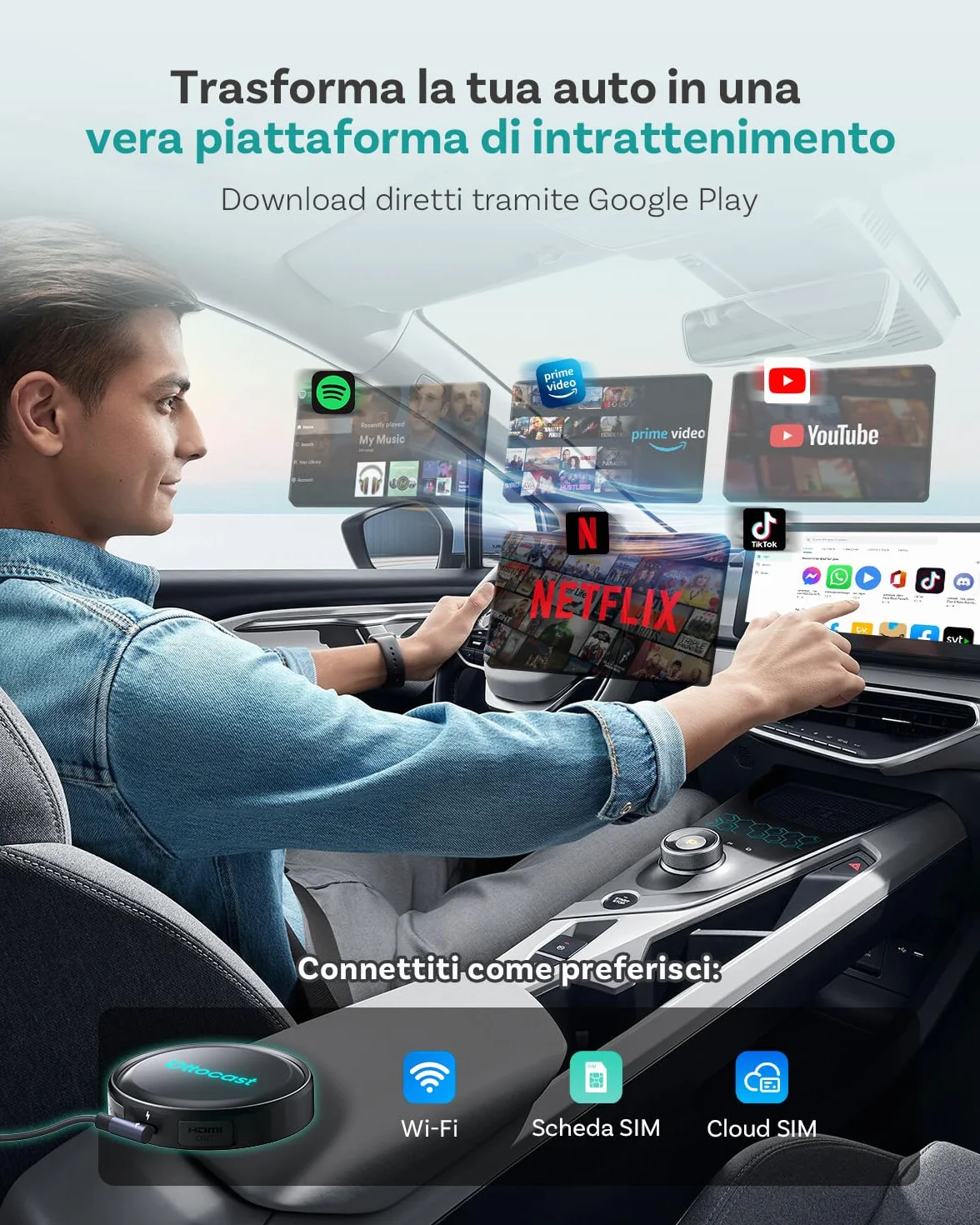 (2026 Nuovo) OTTOCAST P3 Pro CarPlay AI Box, 3-in-1 Wireless Adattatore CarPlay & Android Auto con Uscita HDMI, 8GB+128GB, Schermo Diviso, App Scaricare, Aggiornamento OTA per Auto con CP/AA Cablati