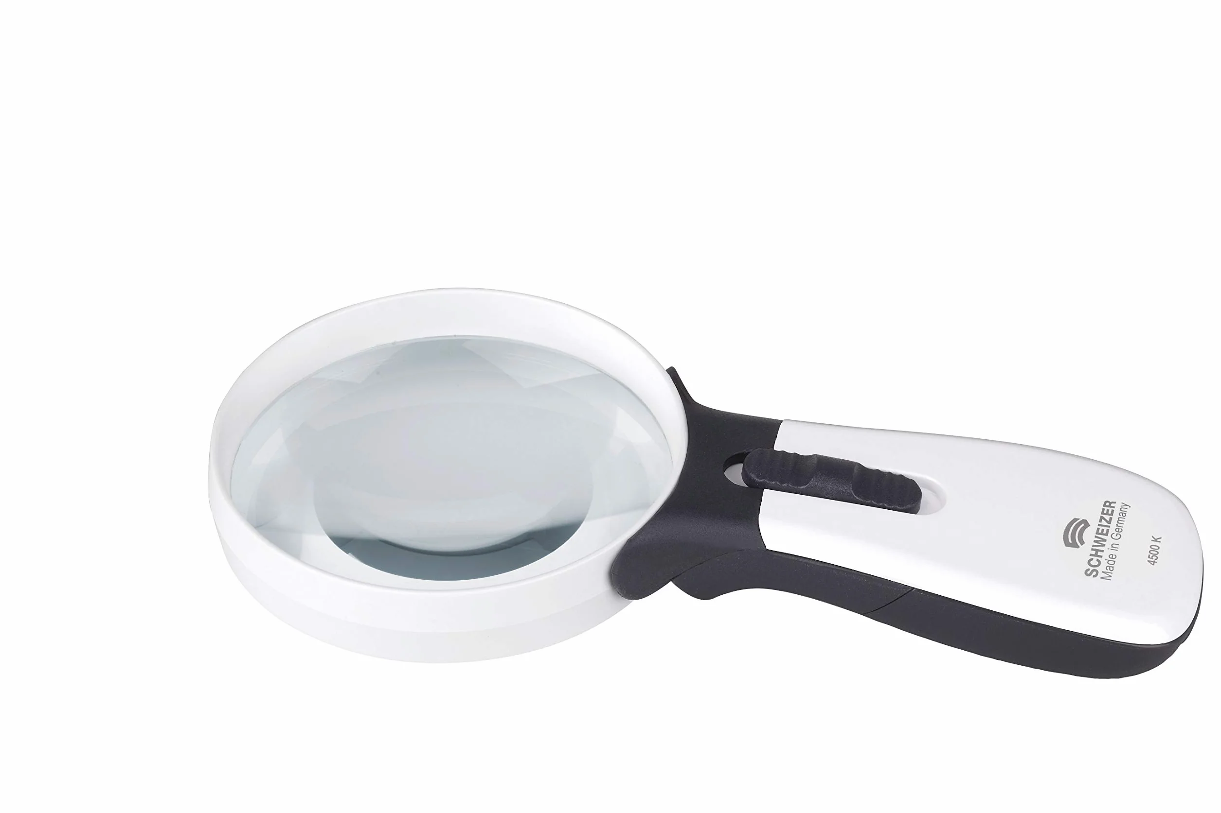 Lente di ingrandimento con luce LED, Made in Germany, alimentato a batterie, 8 diottrie (3X), lente asferica 85 mm, alto contrasto, 2 livelli di luminosità, SCHWEIZER ERGO-Lux MP mobil