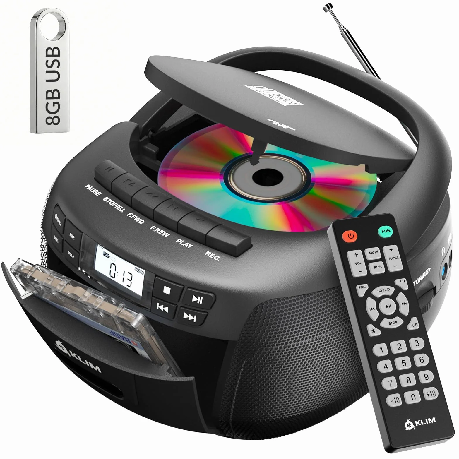 KLIM Lettore CD con USB Lettore Cassette Audio AM/FM Radio Bluetooth Stereo CD Player Telecomando Registrazione su Nastro AUX Radio Stereo per Casa Alimentazione AC/DC