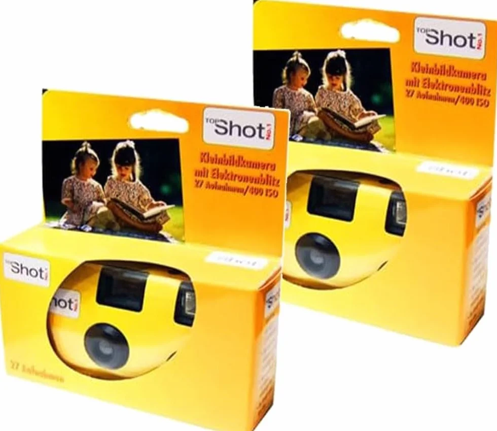 2 x 1A Photo PORST fotocamera usa e getta Topshot giallo/camera nuziale/fotocamera per feste (27 scatti, pellicola da 35 mm, automatica, flash)