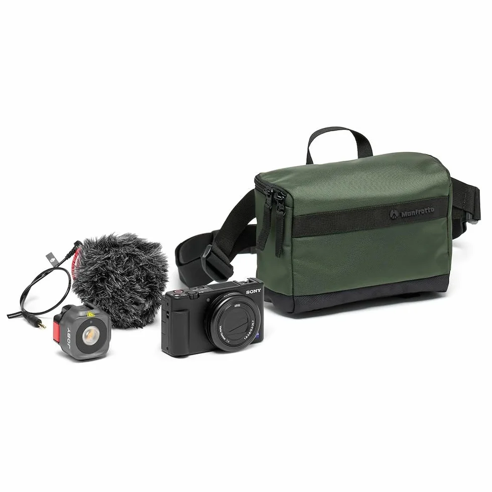 Manfrotto Zaino Street Slim per fotocamera mirrorless e reflex, accesso anteriore e posteriore, inserti rimovibili per fotocamera e laptop, zaino compatto per accessori fotografici, verde