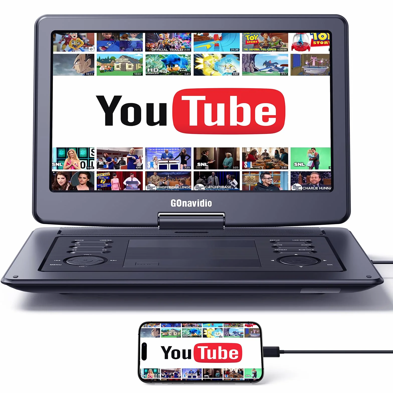 Lettore DVD Portatile 17,9" Schermo 16" 6 Ore Batteria Ricaricabile Ingresso HDMI Regione Libera USB/TF