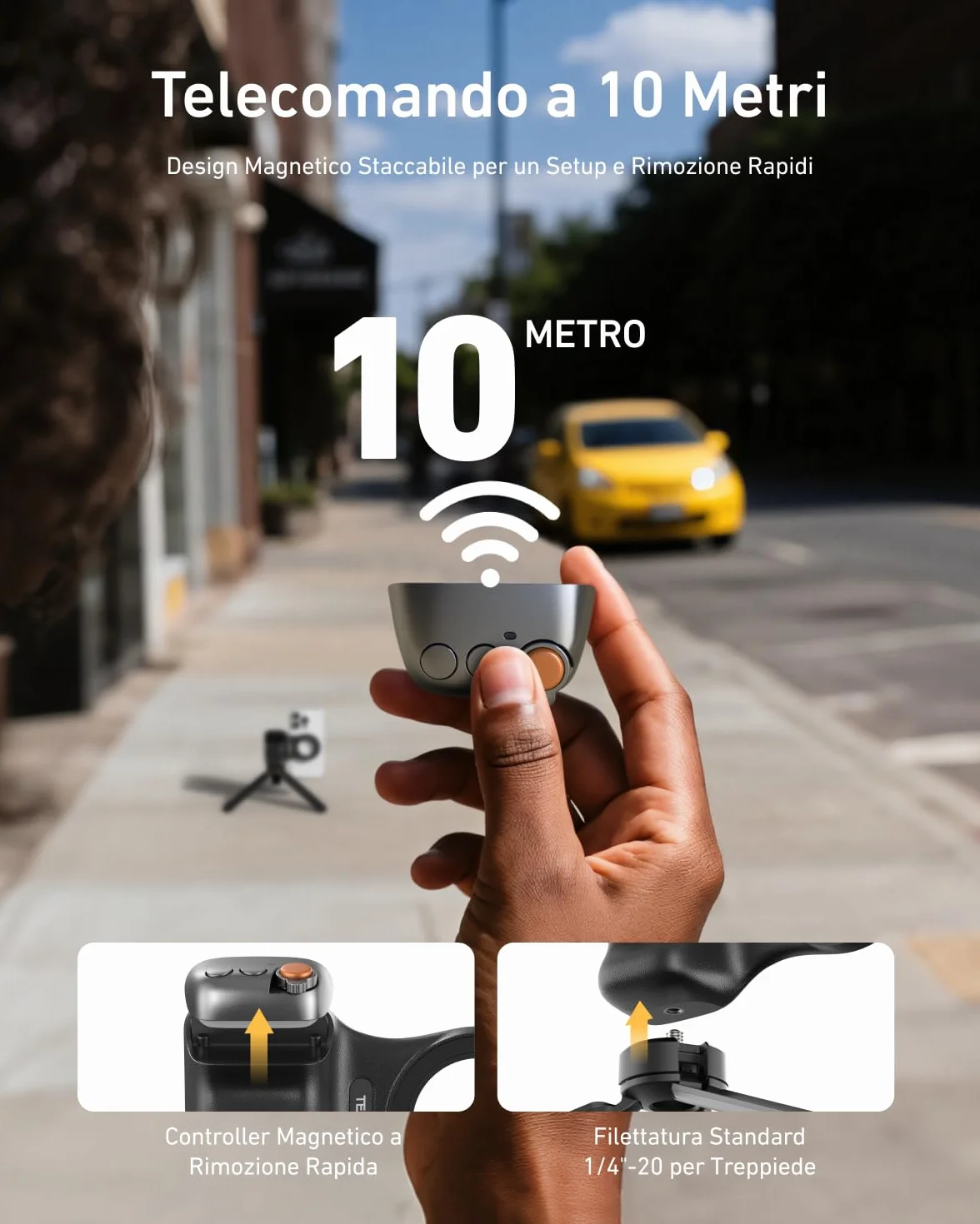 TELESIN Fun Shot Impugnatura Smartphone, Magnetica Impugnatura per Smartphone con Telecomando Bluetooth Staccabile, Filettatura da 1/4, Compatibile con iPhone & Android, Selfie Vlog (Nero)