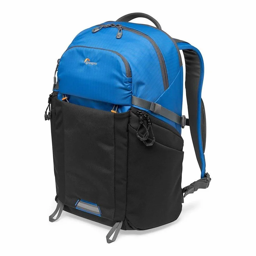 Lowepro LP37253-PWW Photo Active Zaino Outdoor con Divisori QuickShelf, Laptop 15”/iPad, Vano Idrataz. 3L, per Fotocamere Mirrorless, Sony, Canon, Nikon, Gimbal, Droni, DJI, Osmo, Mavic, Blu/Nero