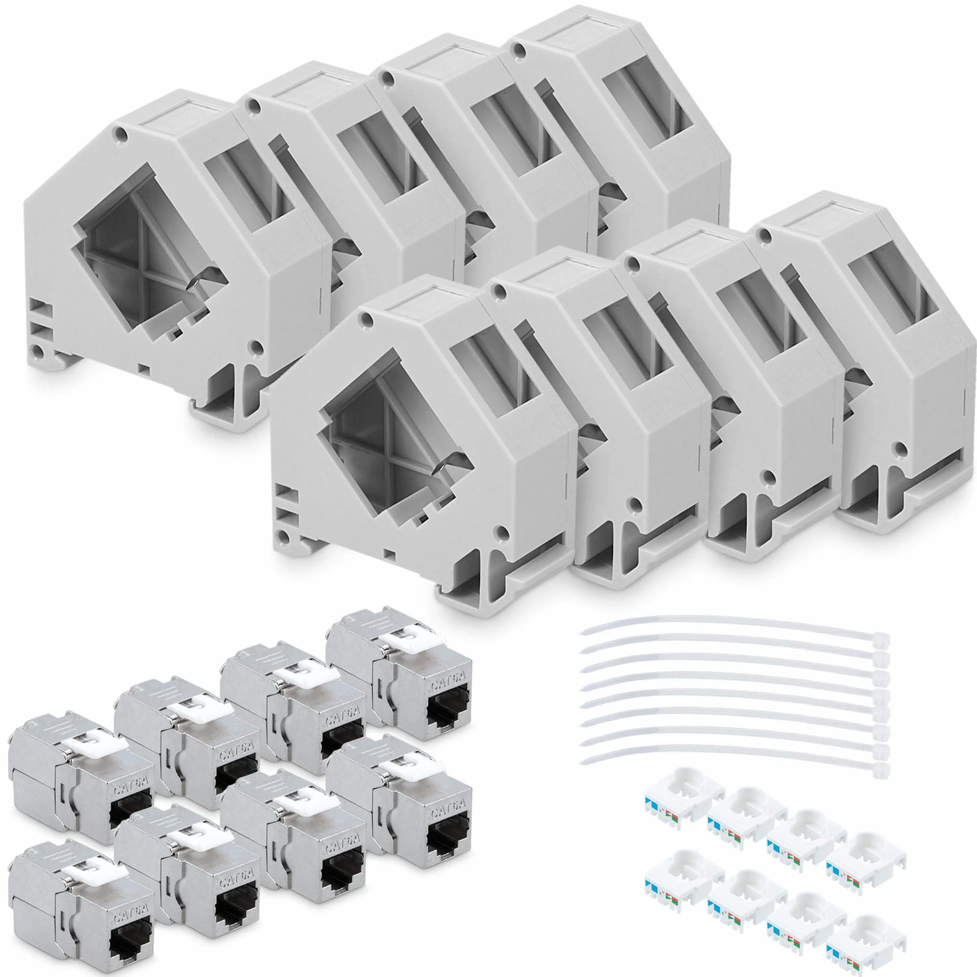 kwmobile Set Modulo Keystone CAT 6A schermati Presa RJ45 8x Supporti adattatori Barra DIN