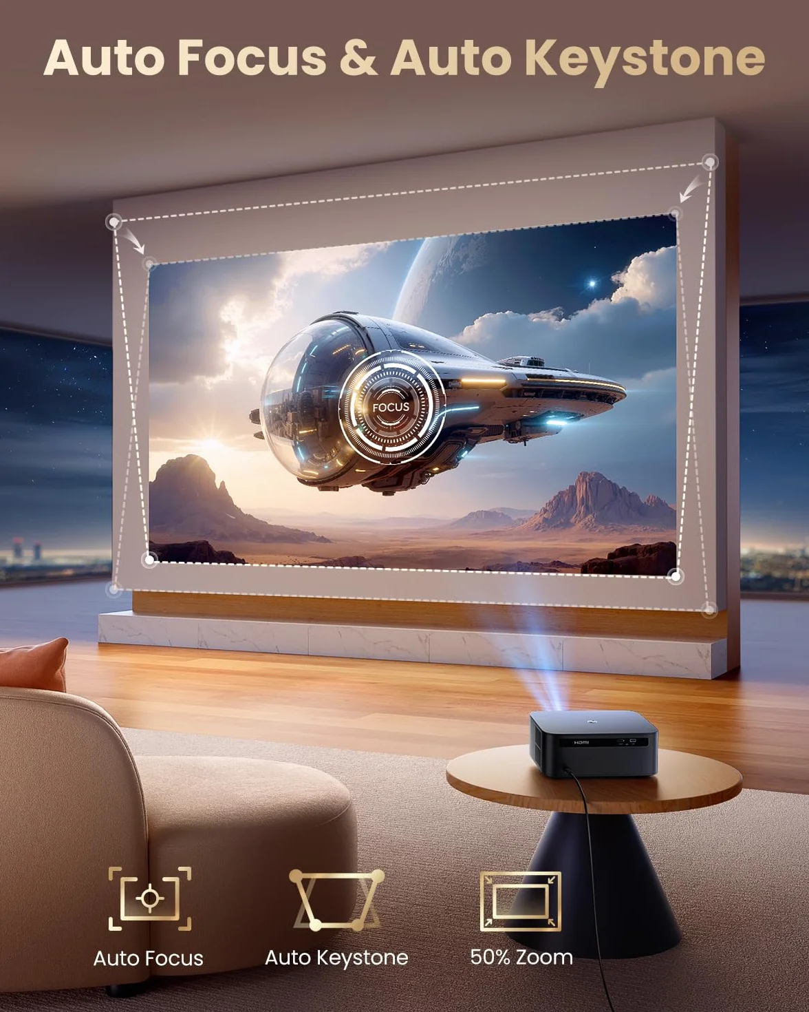 Proiettore【1500 ANSI/Google TV】Netflix Incluso Proiettore 4K Support, Autofocus/Keystone Nativo 1080P Smart Videoproiettore Full HD WiFi Bluetooth con Controllo Vocale Remoto per Home Cinema