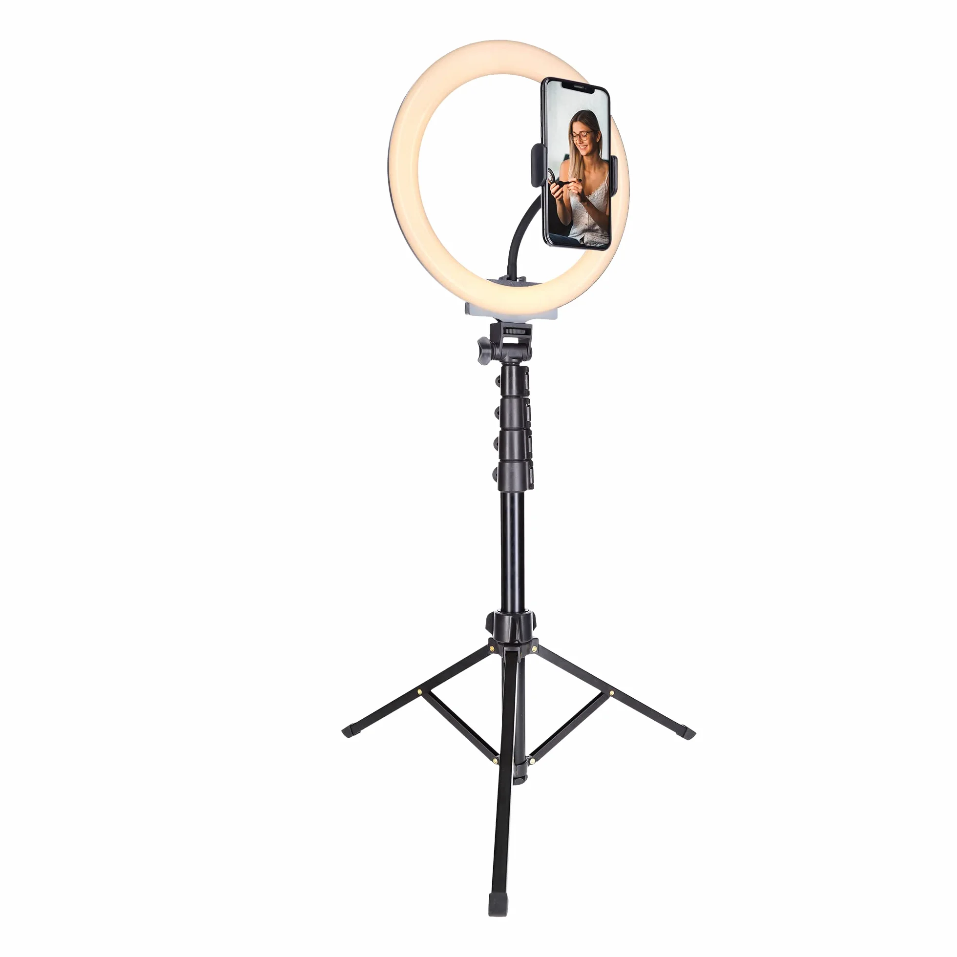 Rollei Lumis Comfort Ring Light Bi-Color, luce ad anello con supporto per smartphone, telecomando per smartphone e treppiede, 120 LED (60 x bianco caldo e 60 x bianco freddo), 28585, nero