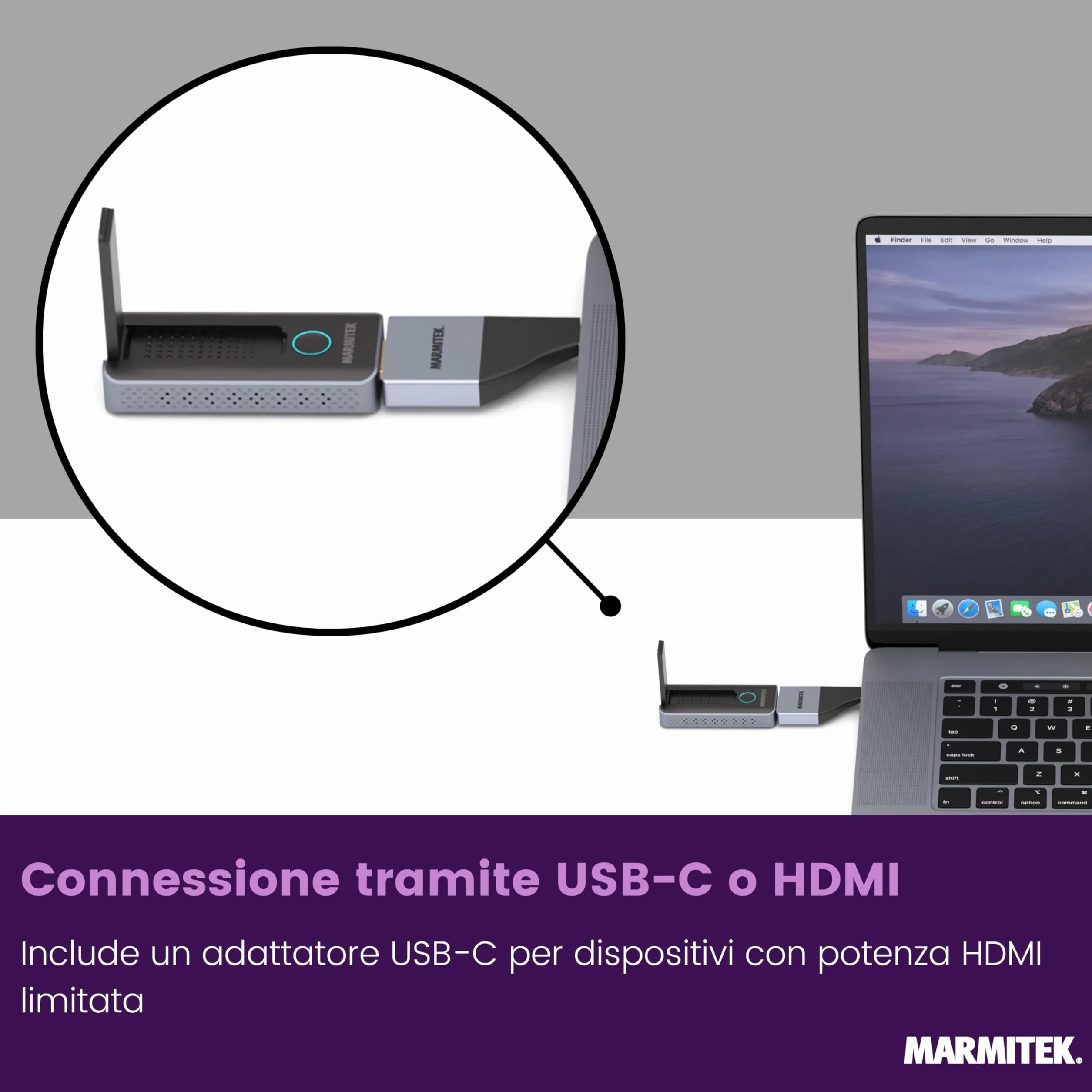 Wireless HDMI Extender 1080p – Marmitek Stream S1 Pro – Trasmettitore Ricevitore HDMI Wireless – Plug & Play senza Wi‑Fi/software – Compatibile USB‑C – fino a 20 m, bassa latenza – Presentazione –