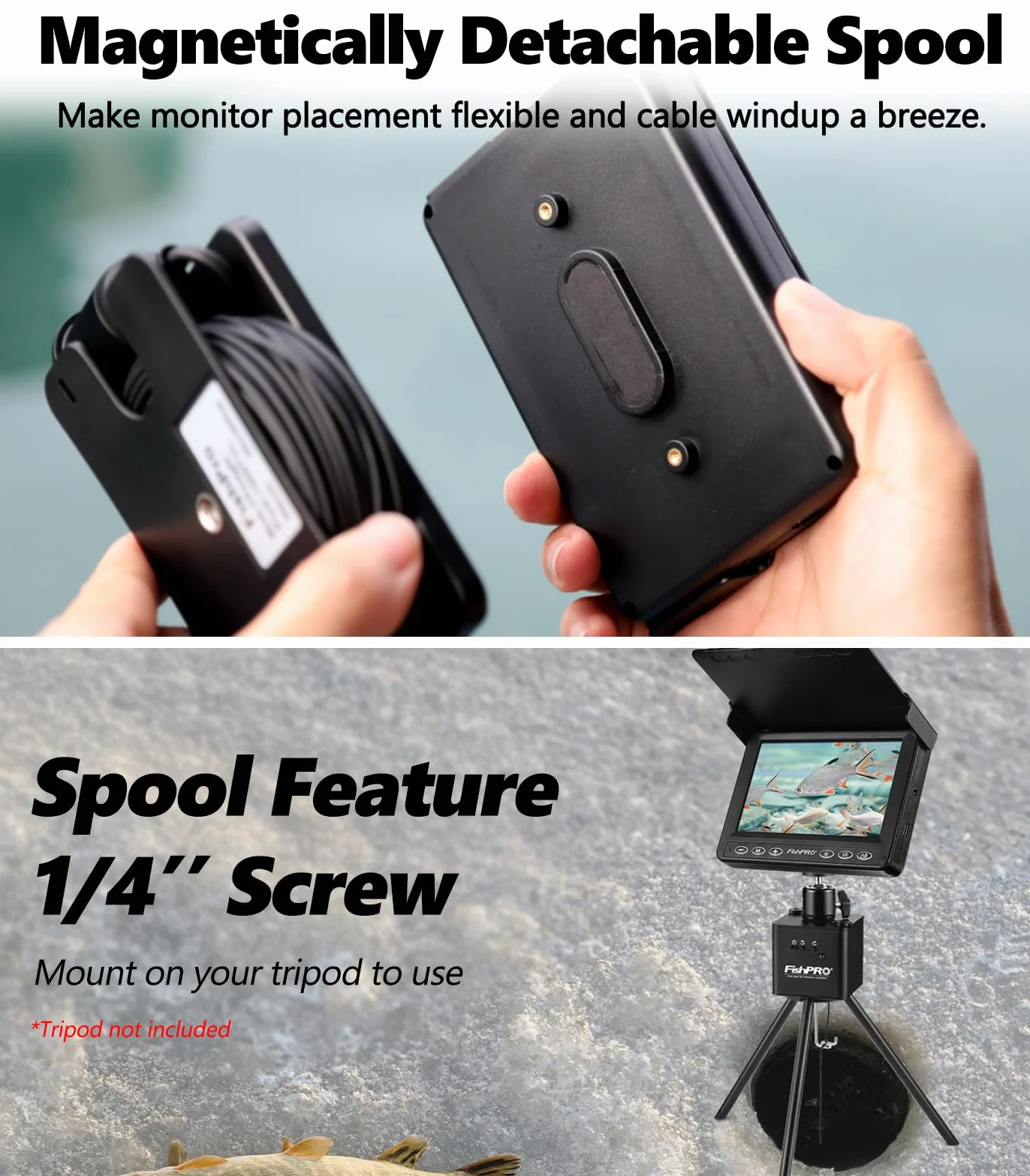 FishPRO - Telecamera per pesca subacquea, portatile, HD, 1000 TVL, a infrarossi, LED, impermeabile, con monitor LCD da 4,3 pollici, per pesca su ghiaccio, lago, mare, barca, kayak