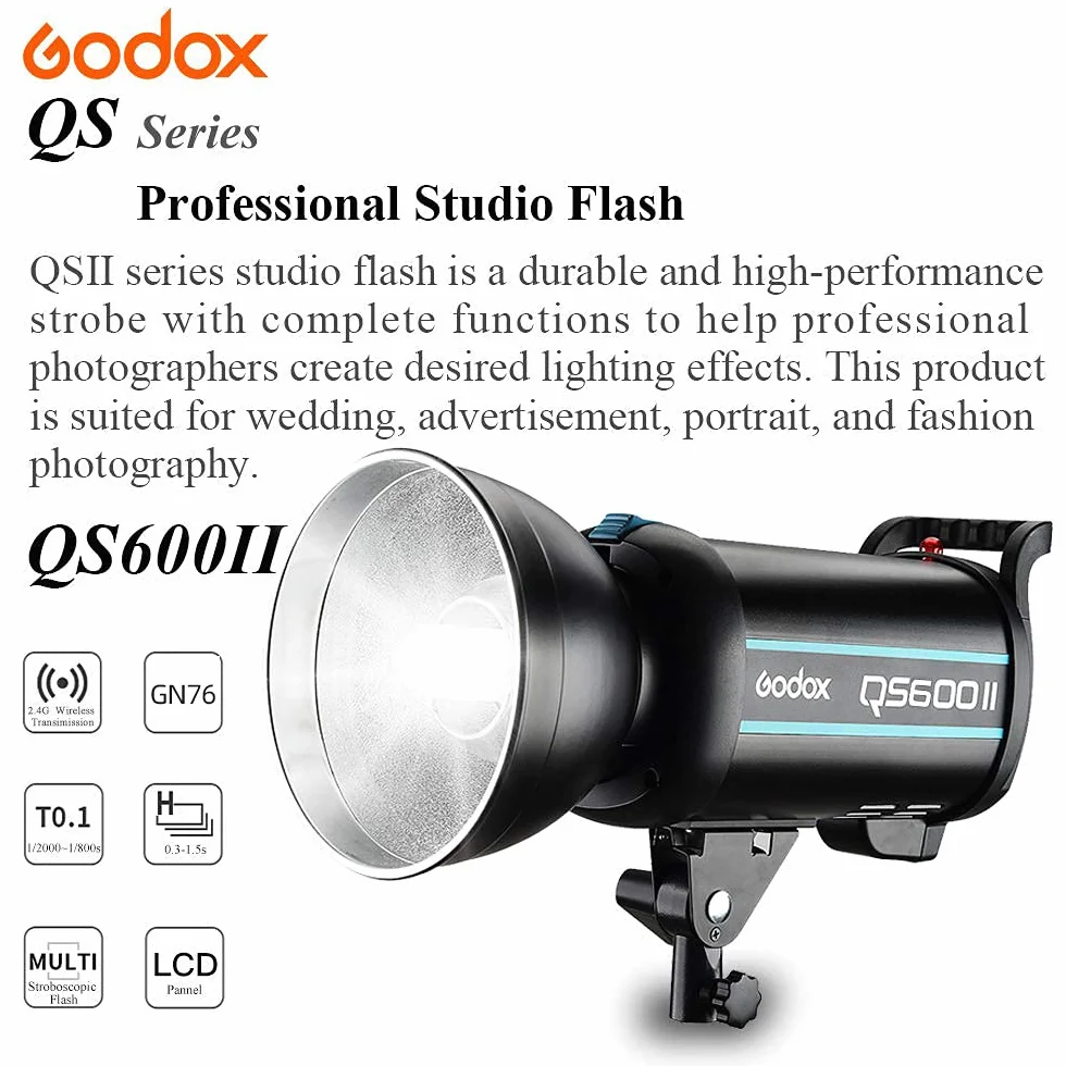 GODOX QS600II 600Ws GN76 Alta Velocità Studio Strobe Flash Leggero Illuminazione integrata Studio Flash