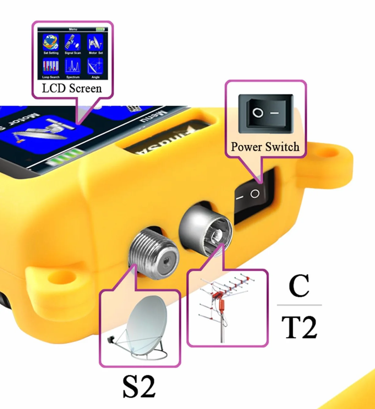 VF-6800P Misuratore di segnale satellitare DVB-S2/T-C MPEG4 Sat Finder Meter 2,4 pollici LCD HD Digital Satellite Finder per ricevitore TV, con bussola torcia