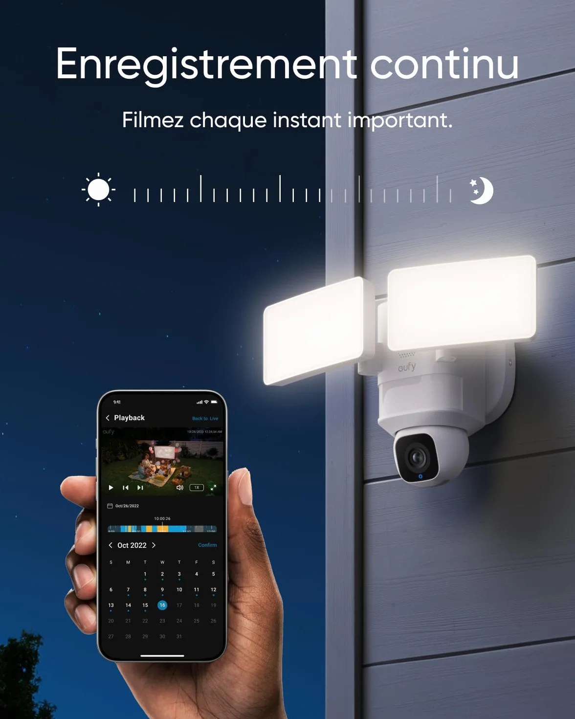 eufy Security Floodlight Cam E30, telecamera wi-fi esterno, Rotazione Panoramica e Inclinazione a 360°,Rilevamento e Tracciamento con AI, Video 2K, 2000 Lumen, Registrazione 24/7 (Ricondizionato)
