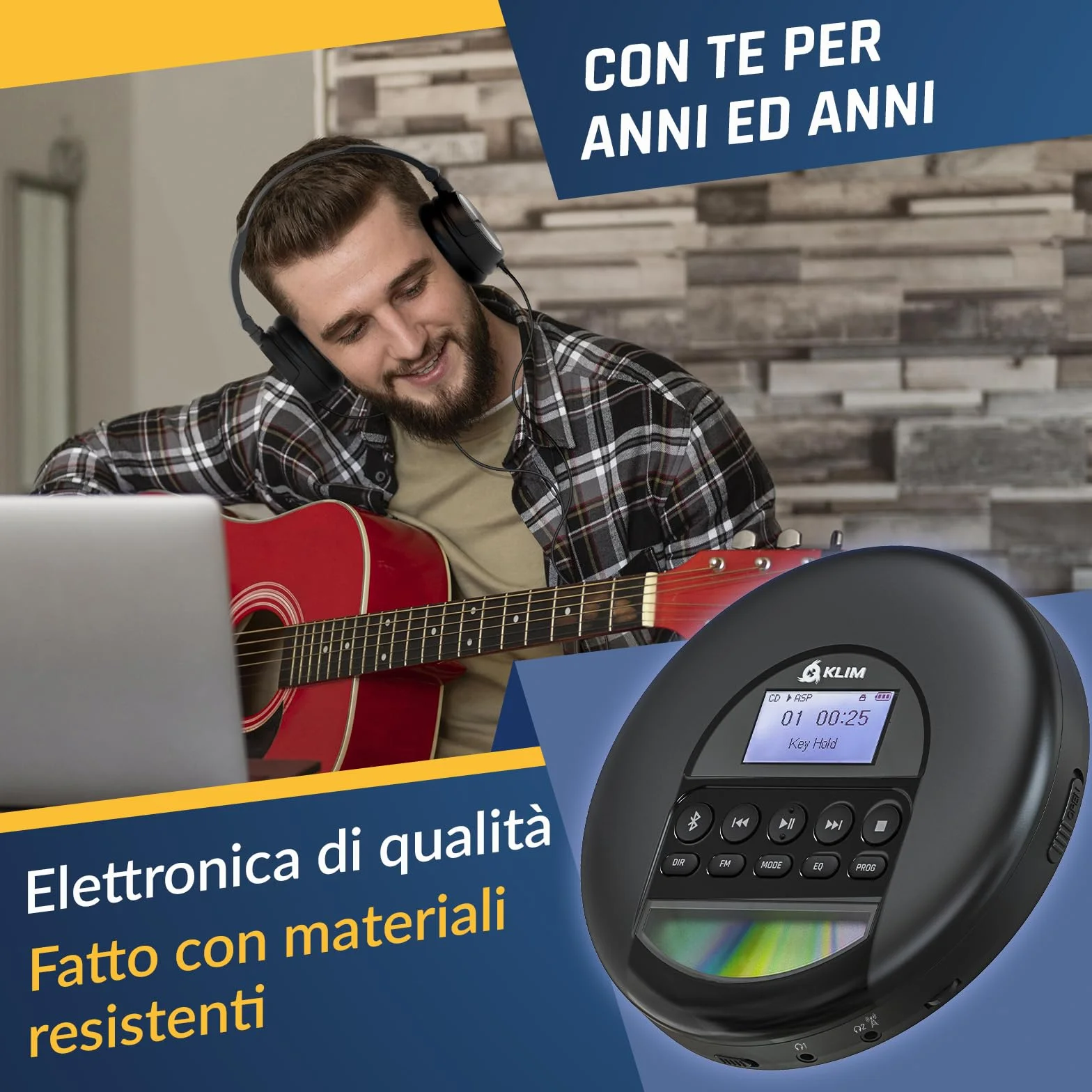 KLIM Nomad - Lettore cd portatile - Batteria a Lunga Durata - Include Auricolari - Compatibile con CD-R, CD-RW, MP3 - Lettore SD, Radio FM, Bluetooth - Ideale per Auto - Hi-Fi - Nuovo