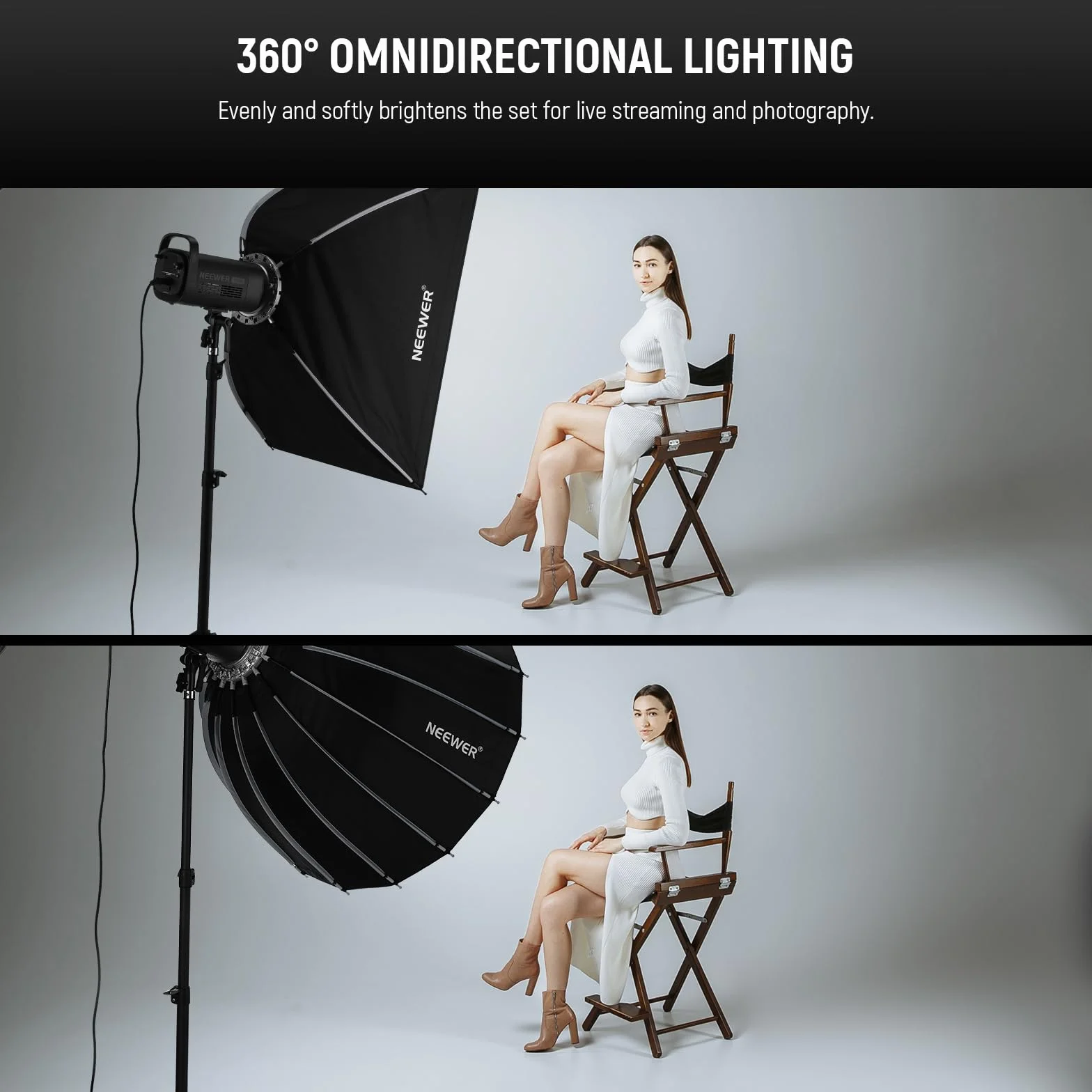 NEEWER 90cm Softbox Parabolico, Attacco Bowens,Rilascio Rapido con Diffusori/Griglia/Borsa per Luci Video Continue F300C AS600B Q4Pro Q6 Compatibile con Godox Compatibile con Aputure 600d,NS90P