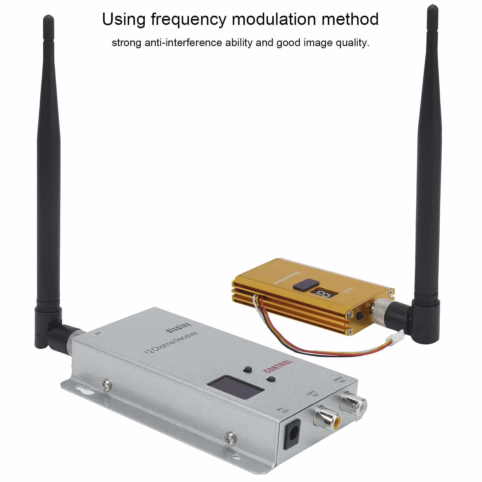Ricevitore Trasmettitore Wireless 1.2G 1.5W, Trasmissione Sincrona Audio Video, Alta Sensibilità, Compatibile con Videocamera DVD VCR