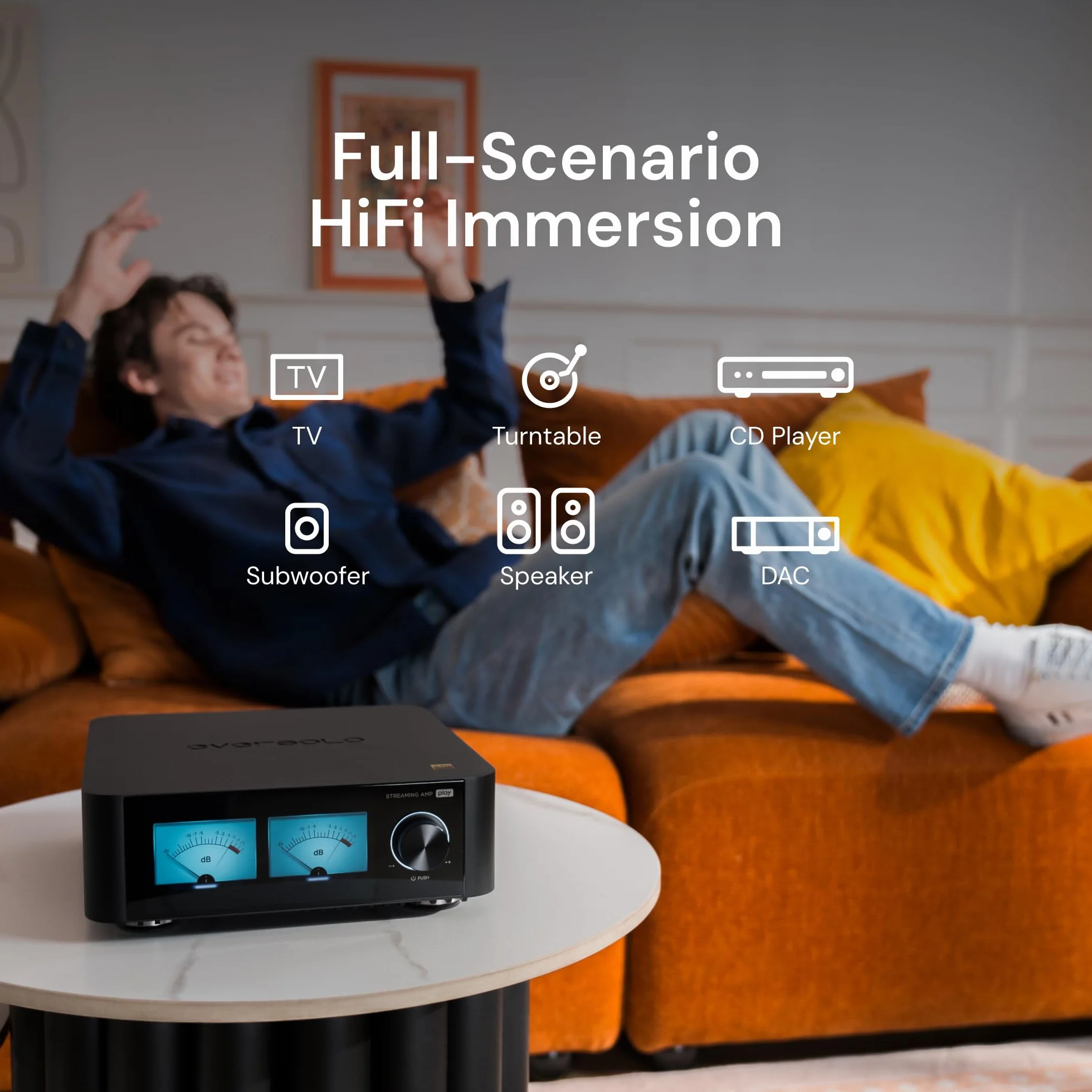 EVERSOLO streamer musicale tutto in uno con amplificatore touchscreen 5,5 pollici correzione di stanze nero