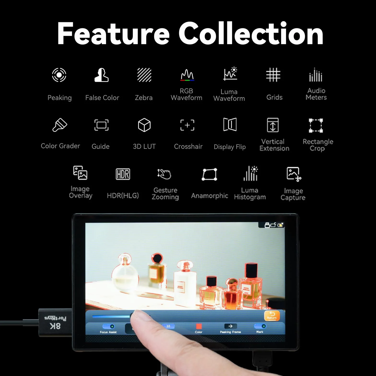 Portkeys LH5C 5,4" Monitor da Campo 4K HDMI Input, Camera Control Touch Focus, 3D LUT Waveform Focus Peaking Monitor Esterno Fotocamera
