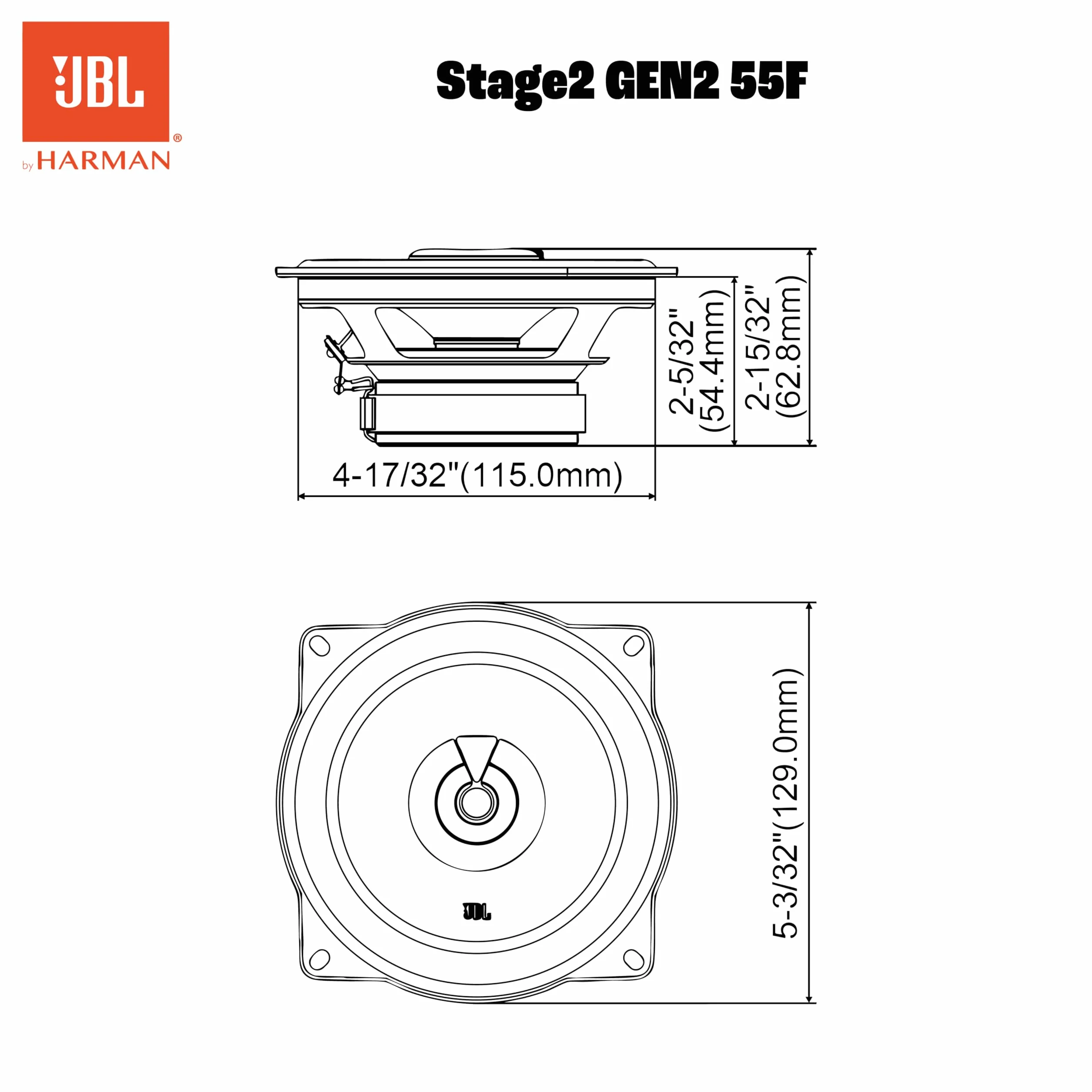 JBL Stage2 45F Gen2 altoparlanti coassiali 2 vie 4 pollici 40 W RMS, 320 W picco, 4 Ω, 88 dB, woofer in polipropilene Plus One™, tweeter PEI, design slim, suono chiaro, installazione facile