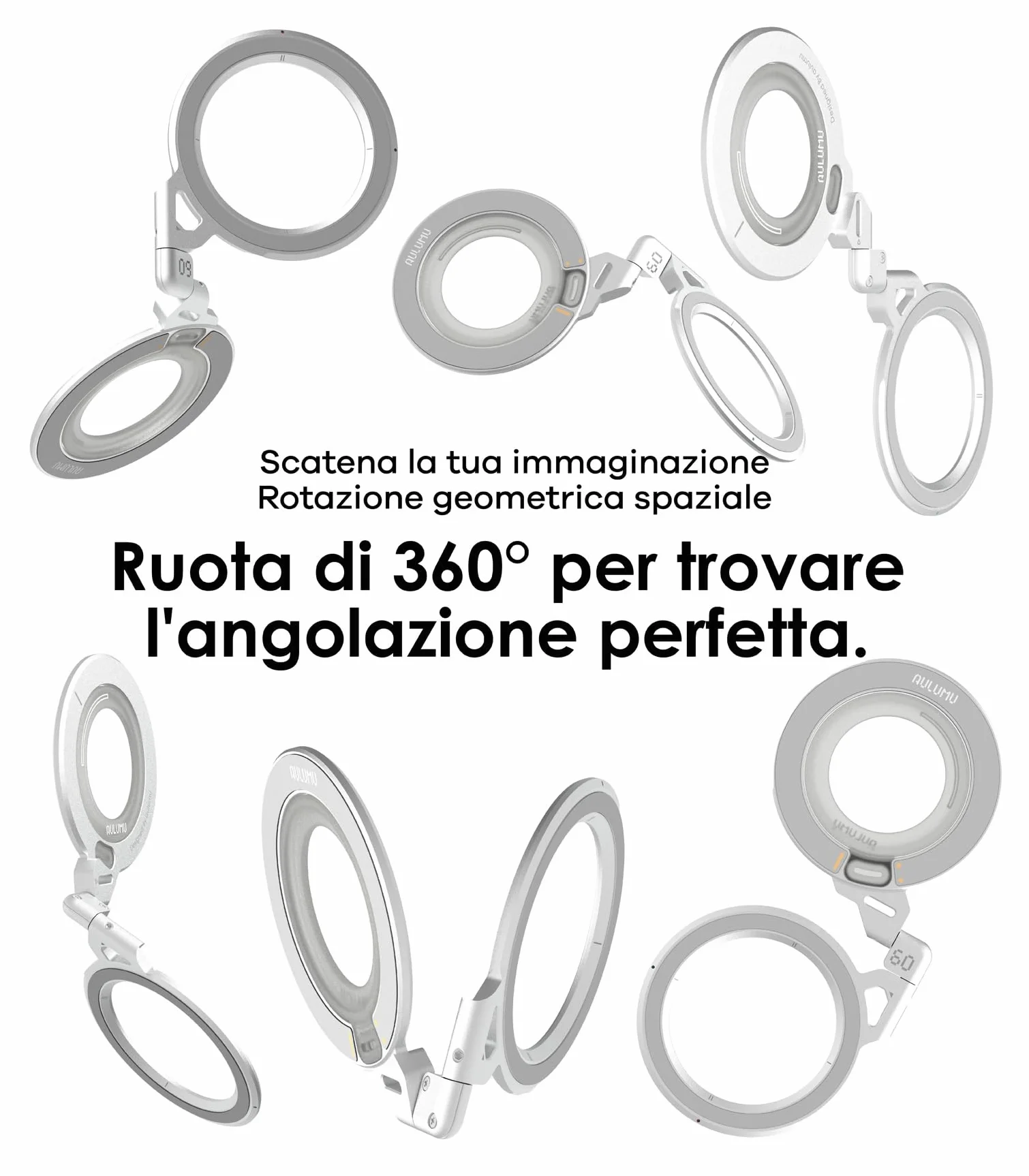 Aulumu G09 Anello Magnetico Cellulare per MagSafe Supporto Magnetico Bifacciale 360° Rotazione, Forza 20N, 0,3cm Sottile Anello Cellulare per iPhone 17 16 15 14 13 12 Pro Max, Android, Nero