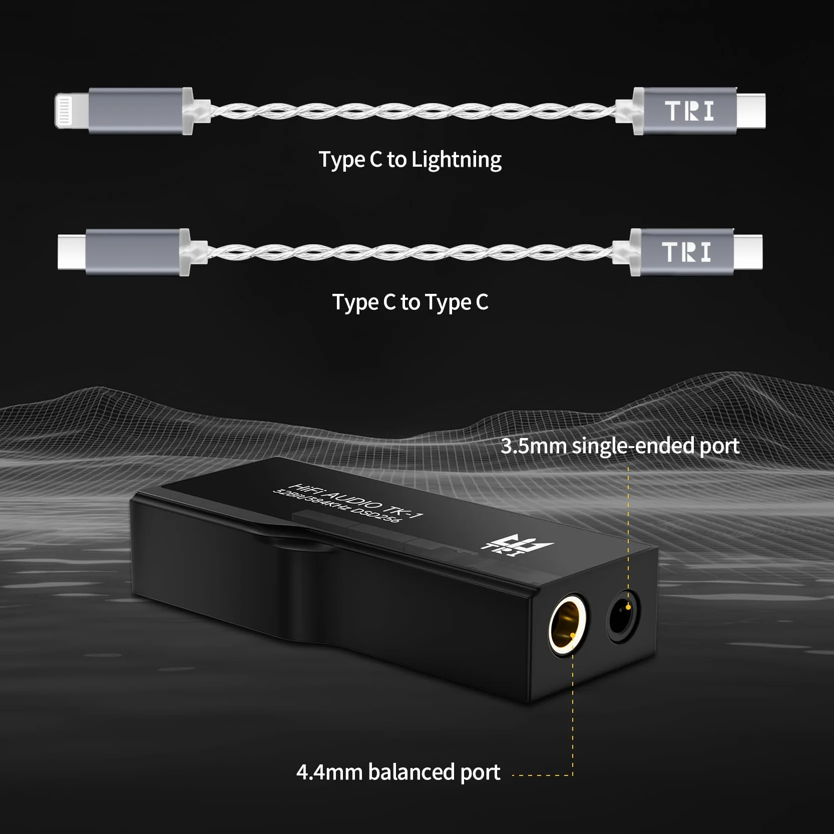 Yinyoo TRI TK1 Amplificatore per cuffie DAC Protable Dual CS43131 Chip 32Bit/384kHz DSD256 Dongle DAC per audio Hi-Fi con cavo adattatore USB-C a USB-C per jack per auricolari da 3,5 mm/4,4 mm
