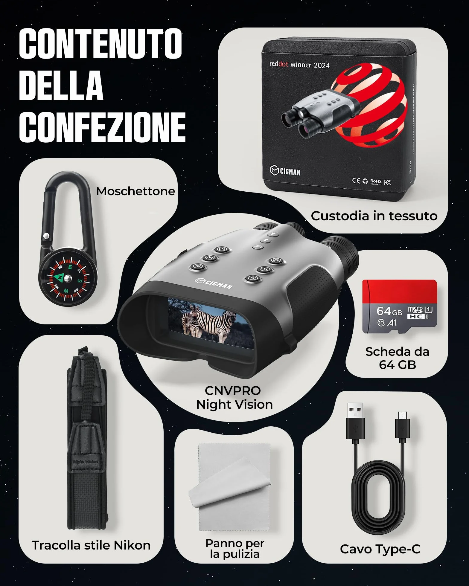 Binocolo per Visione Notturna CIGMAN Vero 4K, Occhiali a Infrarossi con Imaging a Colori in Scarsa Luce, Lenti a 7 Rivestimenti, Autonomia 18 Ore per Wildlife, Sicurezza, Avventura Outdoor
