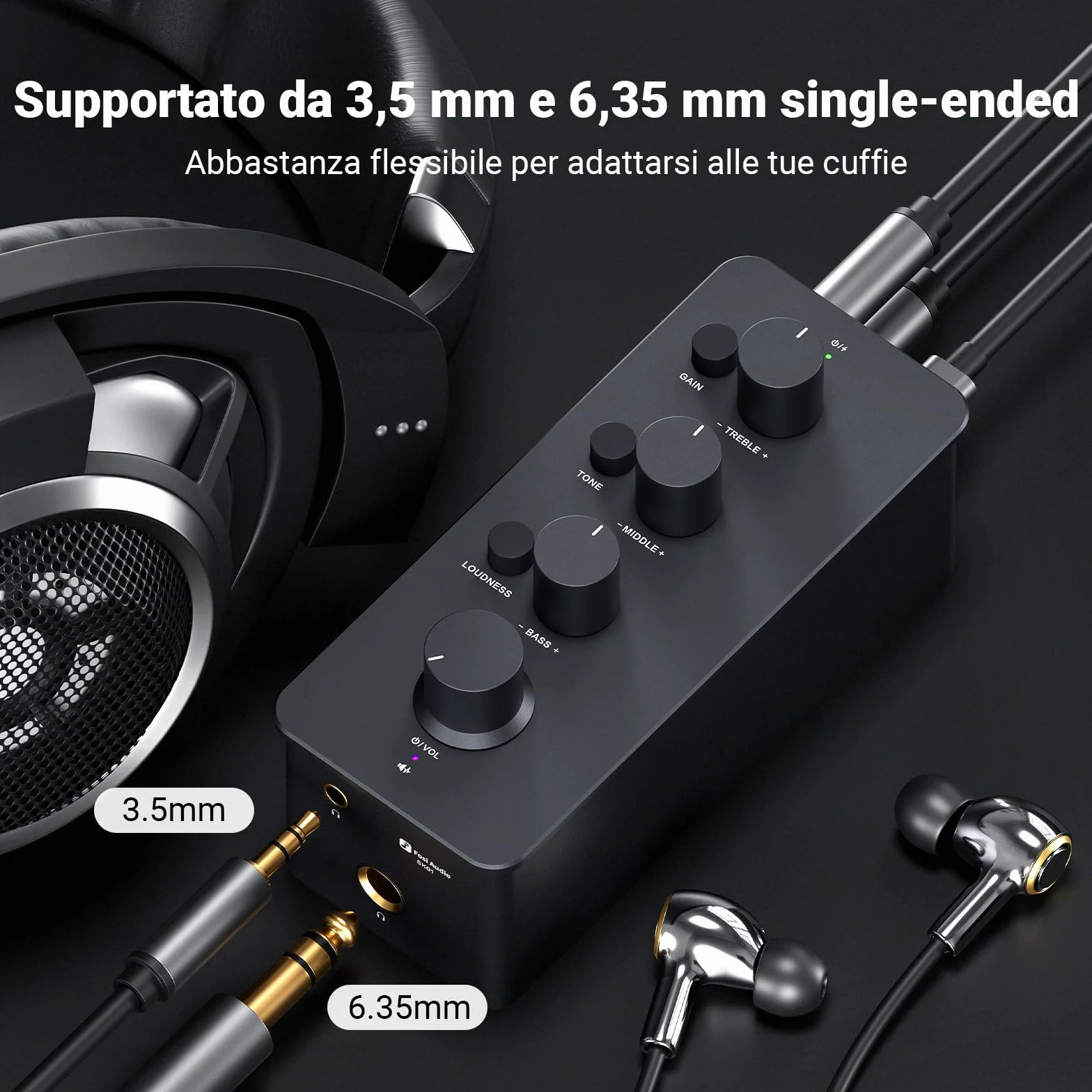Fosi Audio SK01 Amplificatore Cuffie, Equalizzatore Audio, Classe A Amplificatore per Cuffie Portatile, Controllo dei Toni Medio Bassi e Alti, Compensazione del Volume, per Jack da 3,5mm&6,35mm