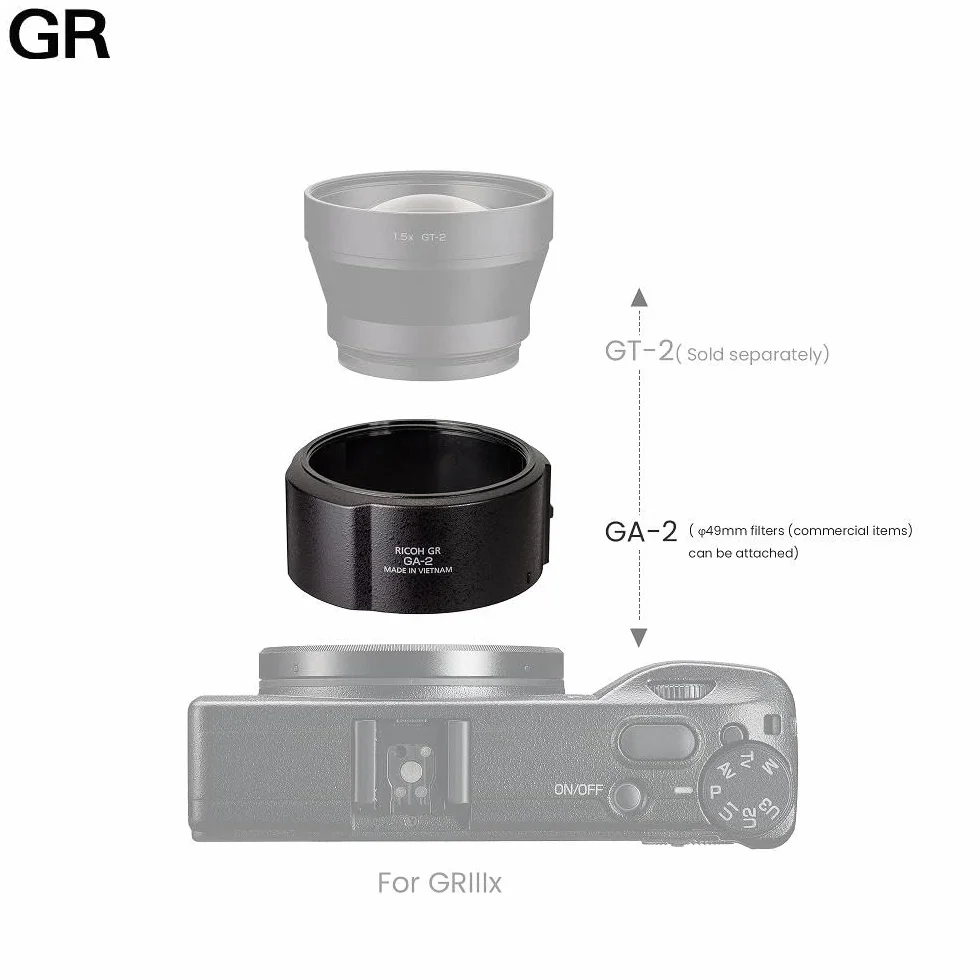 Ricoh 37826, Adattatore per obiettivo GA-2 [Modelli compatibili: GR IIIx] [Adattatore utilizzato quando la lente di conversione GT-2 è collegato] [filtro da 49 mm può essere collegato]