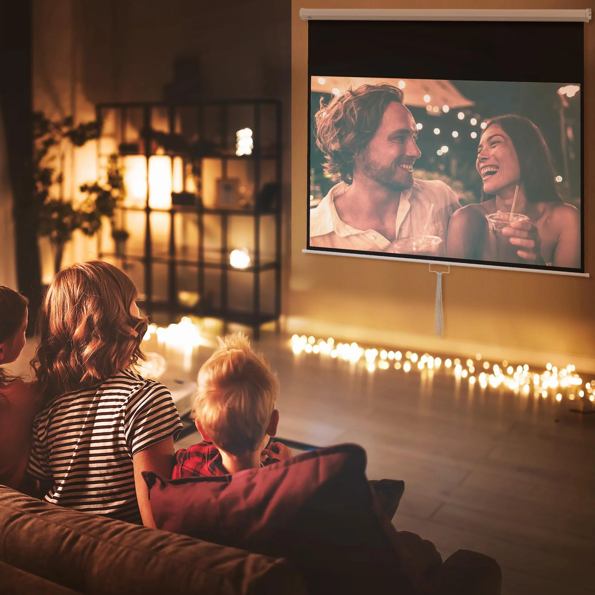 HOMCOM Telo Proiettore da 80 Pollici 4K HD Formato 16:9, Altezza Regolabile Manuale, Schermo Proiettore, Grandangolo di 160 Gradi, Telo Videoproiettore per Casa, Home, Cinema, Ufficio, Esterno, Bianco