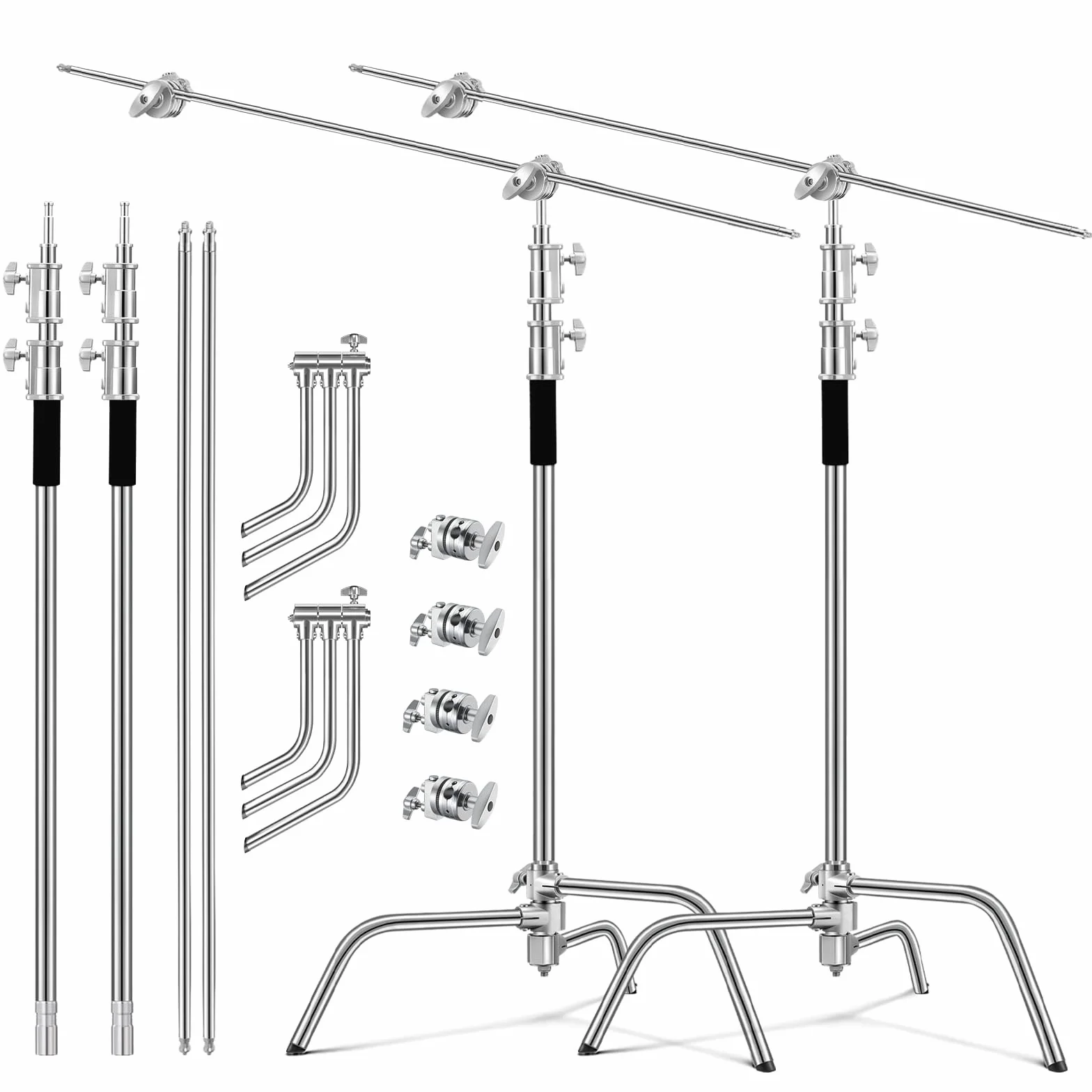 Soonpho 2-Pack C Stand Set 100% Acciaio Inossidabile Heavy Duty Supporto a C Argento Fotografia Light Stand 330cm Regolabile Supporto Luce per Godox AD200 Pro SK400II Aputure 120D