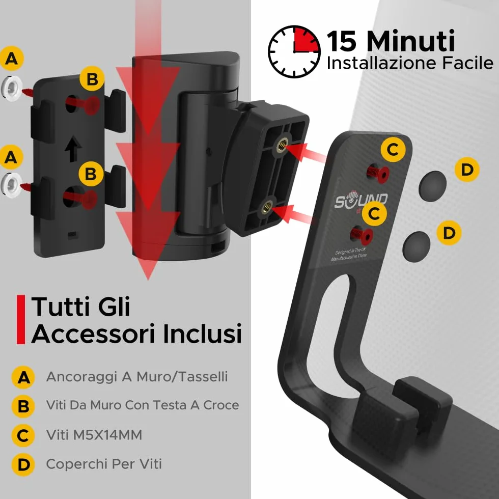 Sound bass ONE, Staffa per Montaggio a Parete, Inclinabile e Girevole, Nero, Doppio, Compatibile con ONE, ONE Gen 2, ONE SL & Play:1, Installazione Semplice, Include Kit di Montaggio