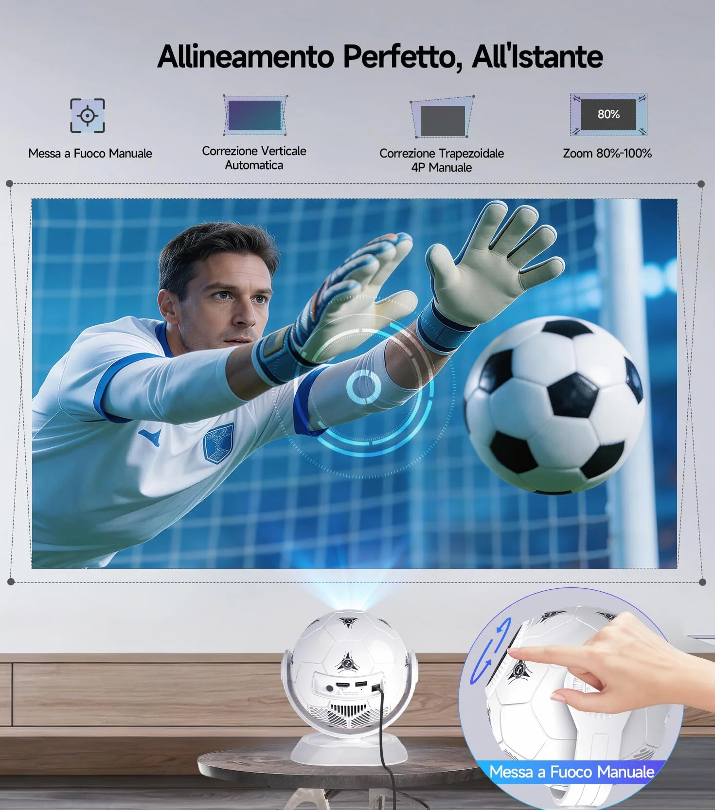 Magcubic Mini Proiettore Portatile 4K Support, Mondiali 2026 Videoproiettore per Smart TV e Telefono, WiFi 6 Bluetooth 5.4, Projector Cinema in Casa, Auto Keystone, Android 14, Rotazione 360° HY300F