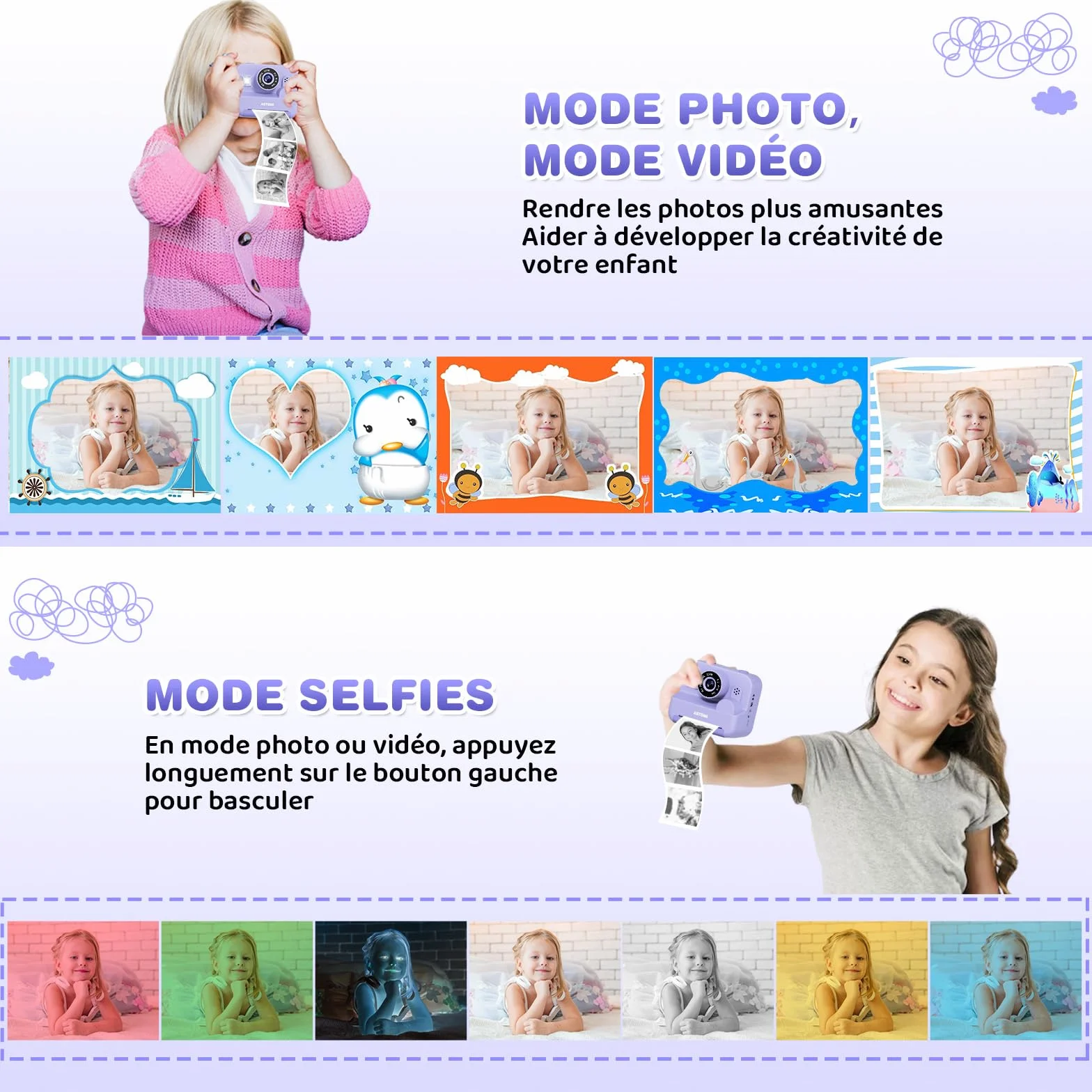 Fotocamera istantanea per bambini con selfie, fotocamera compatta 1080P HD, stampa istantanea di foto, regalo di compleanno, regalo di Natale, giocattolo a partire da 3, 4, 5, 6, 8, 7, 9, 10, 11 anni