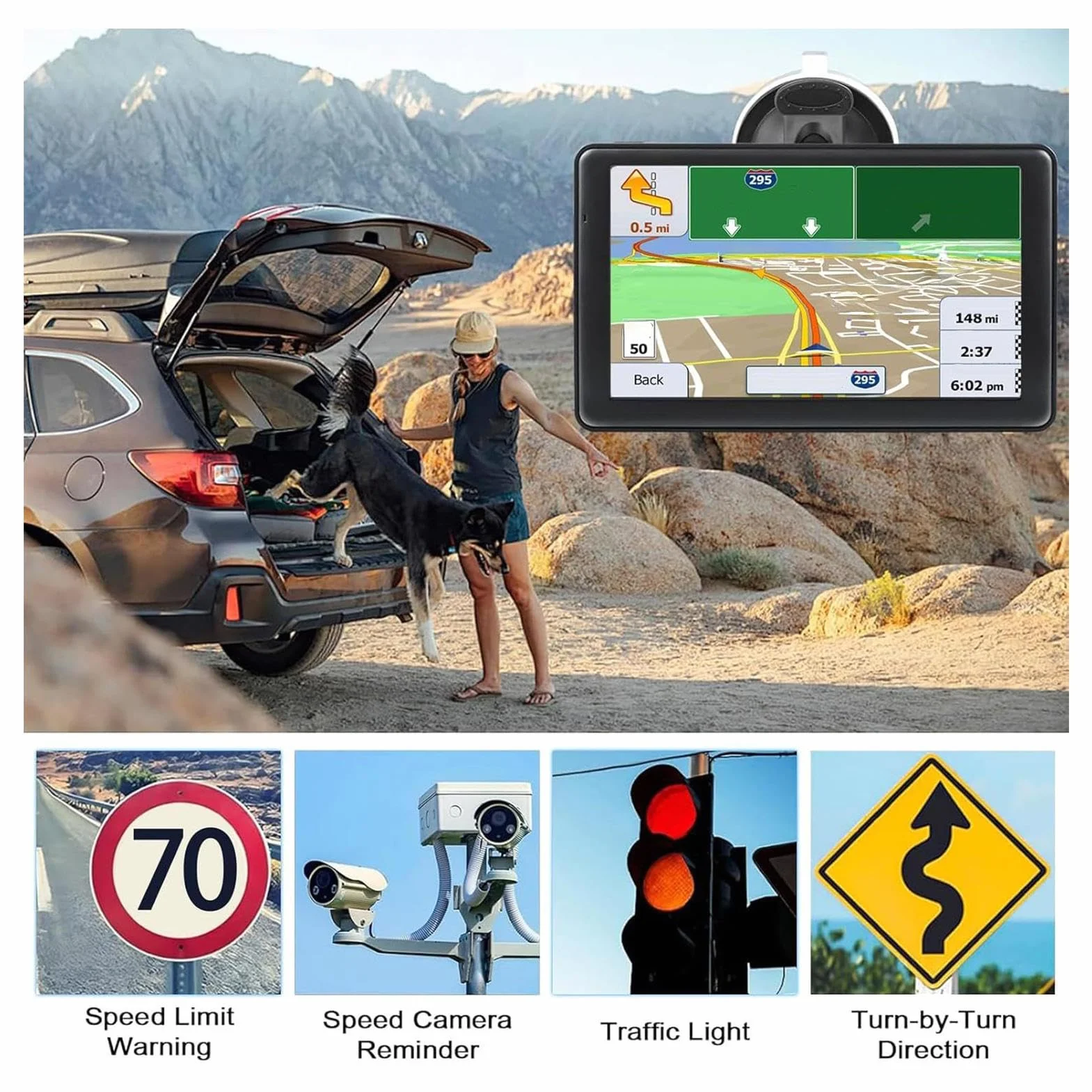 Navigatore satellitare da 7 pollici per auto, navigatore GPS H;D con mappe del Regno Unito e Europa, assistenza per la guida della corsia, aggiornamenti gratuiti, supporto navigazione postale ricerca